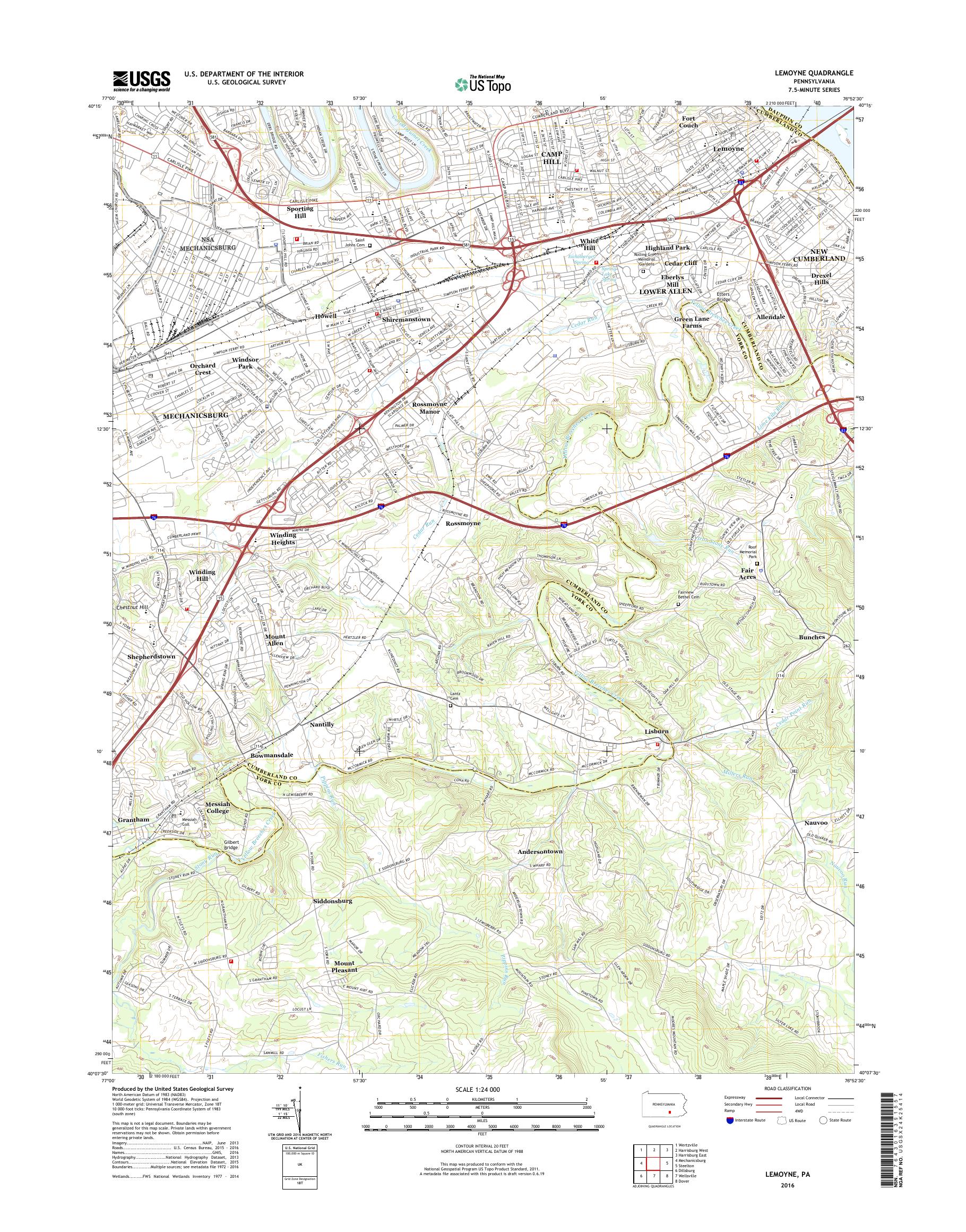 MyTopo Lemoyne, Pennsylvania USGS Quad Topo Map