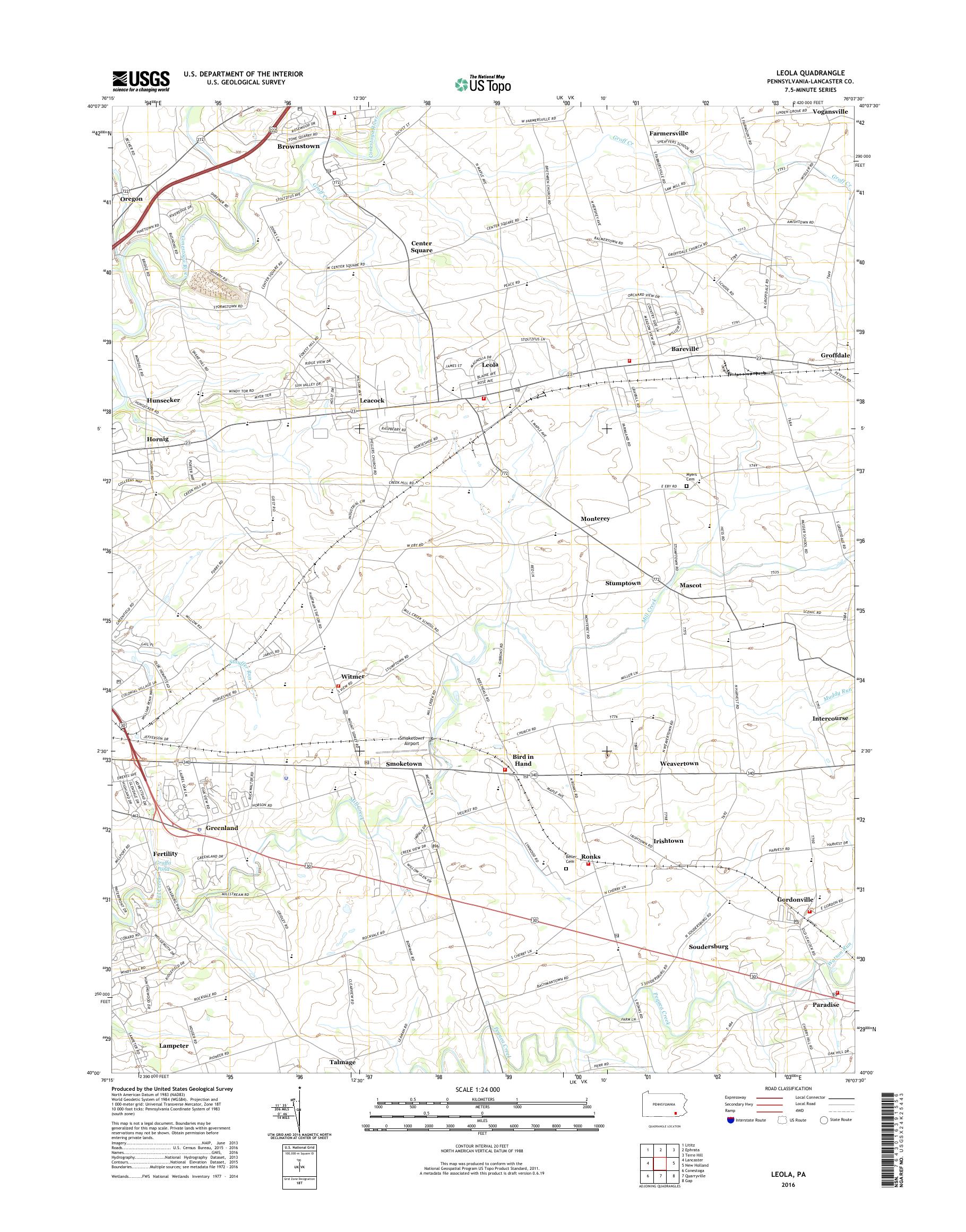 MyTopo Leola, Pennsylvania USGS Quad Topo Map