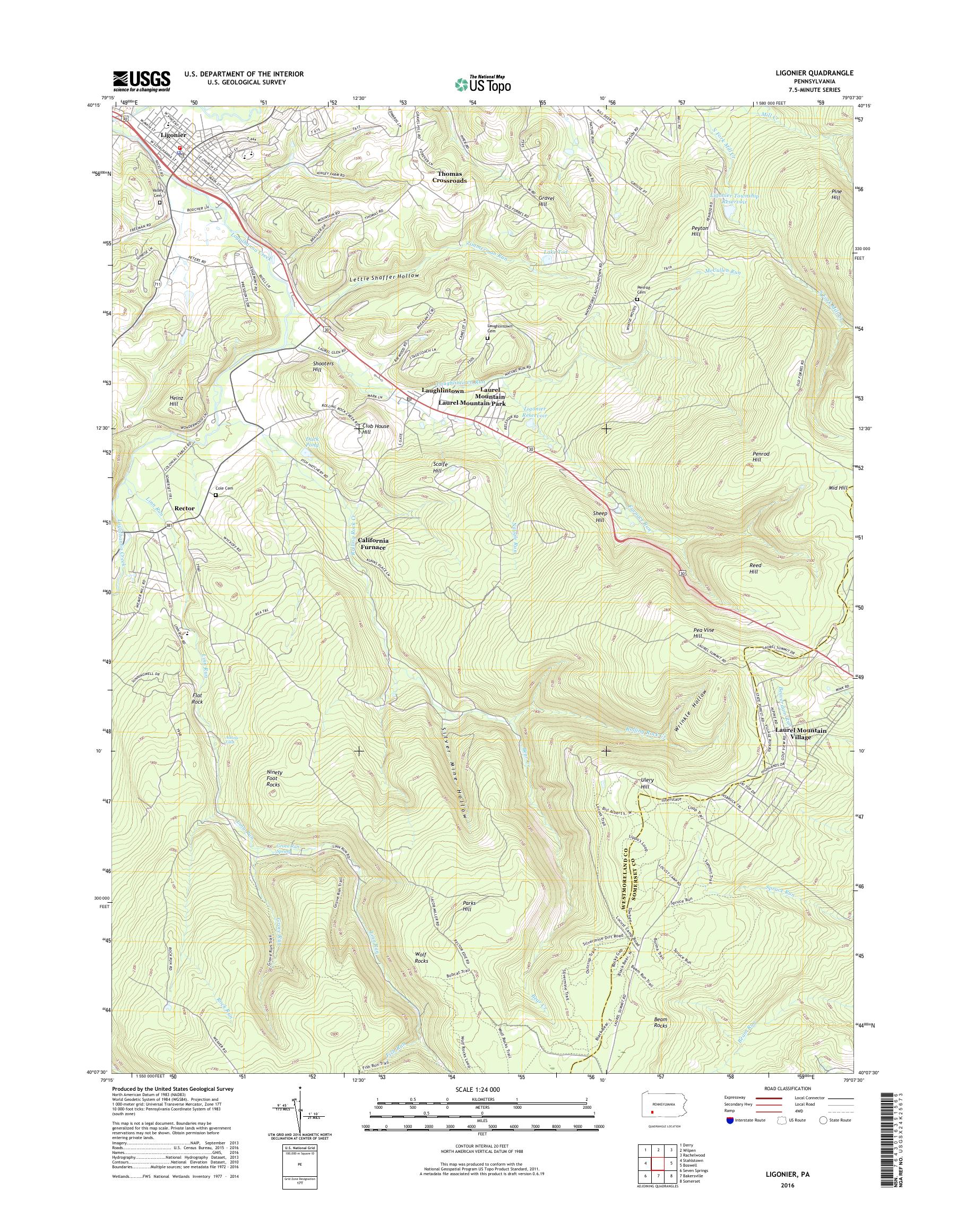 MyTopo Ligonier, Pennsylvania USGS Quad Topo Map