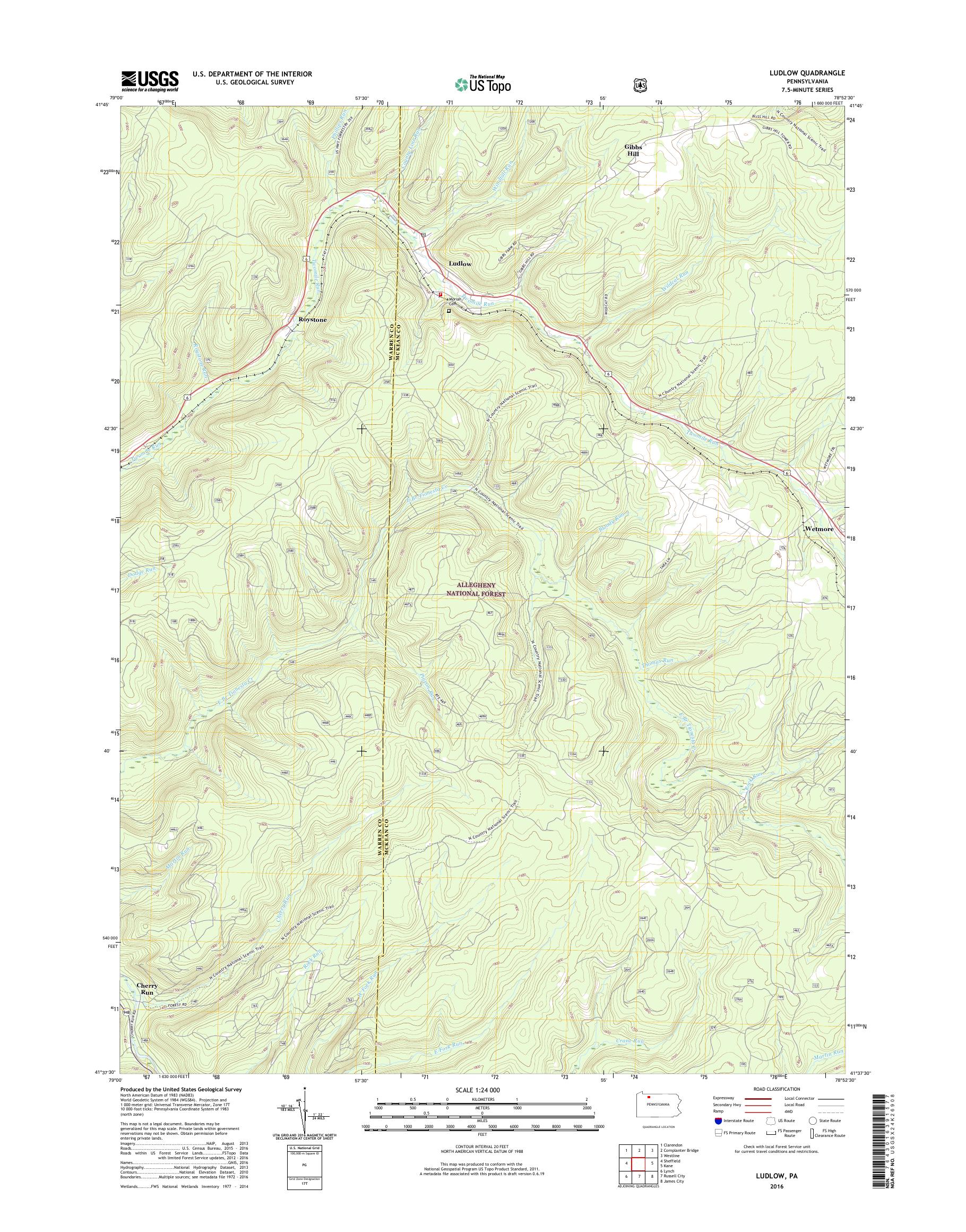 MyTopo Ludlow, Pennsylvania USGS Quad Topo Map