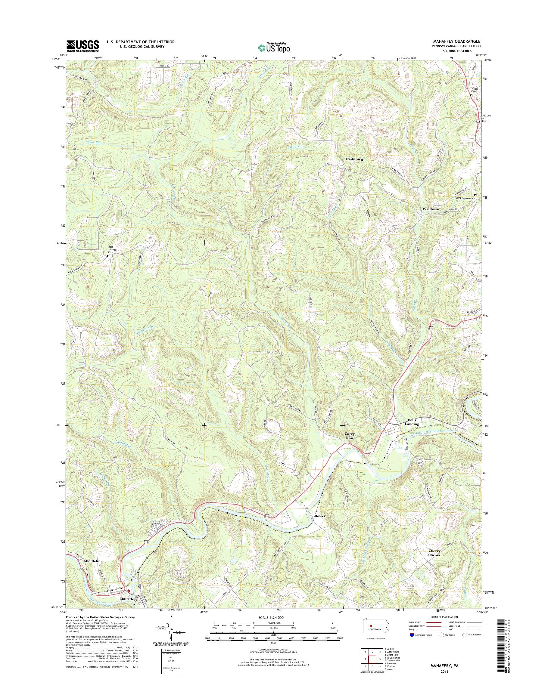 MyTopo Mahaffey, Pennsylvania USGS Quad Topo Map