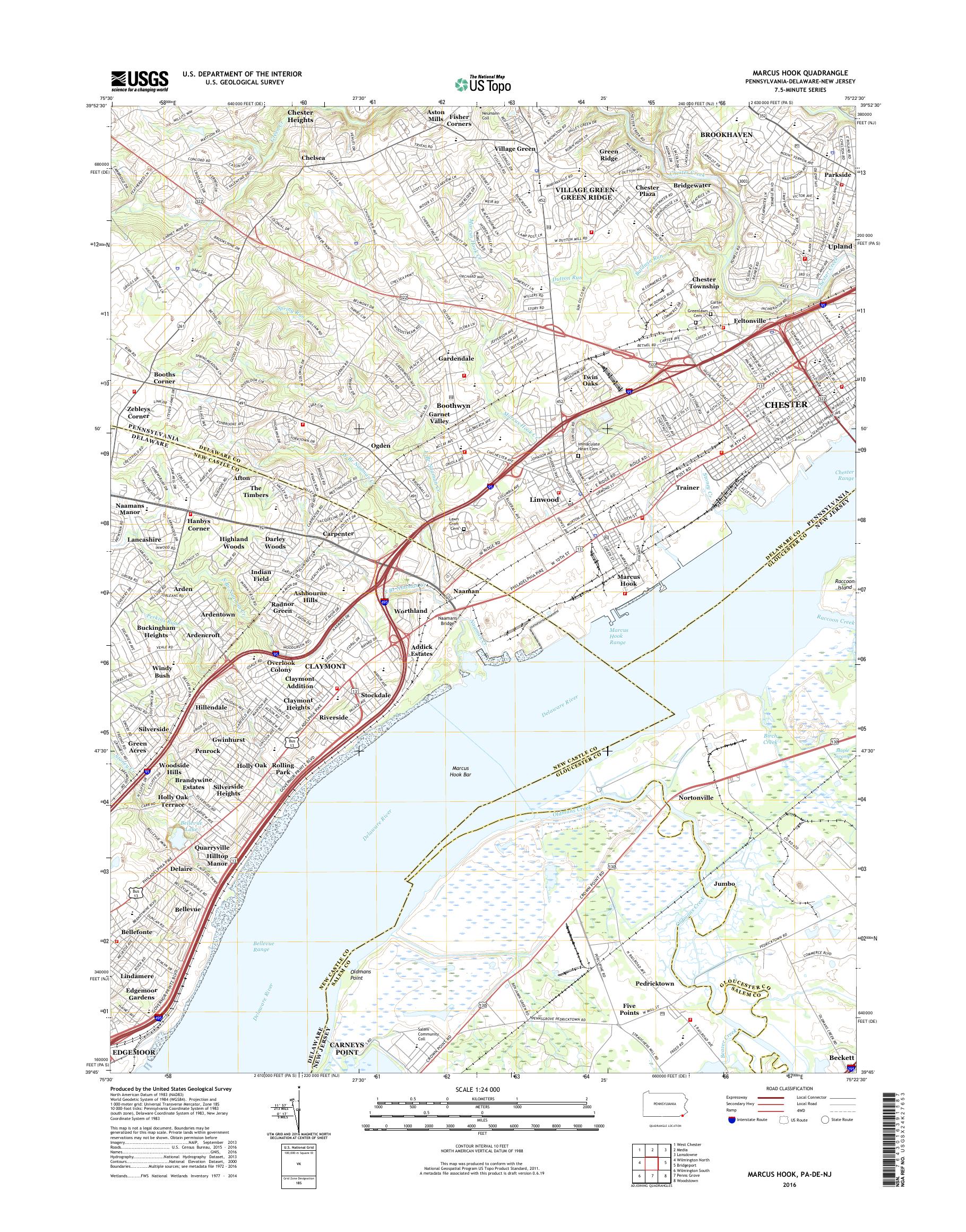 MyTopo Marcus Hook, Pennsylvania USGS Quad Topo Map