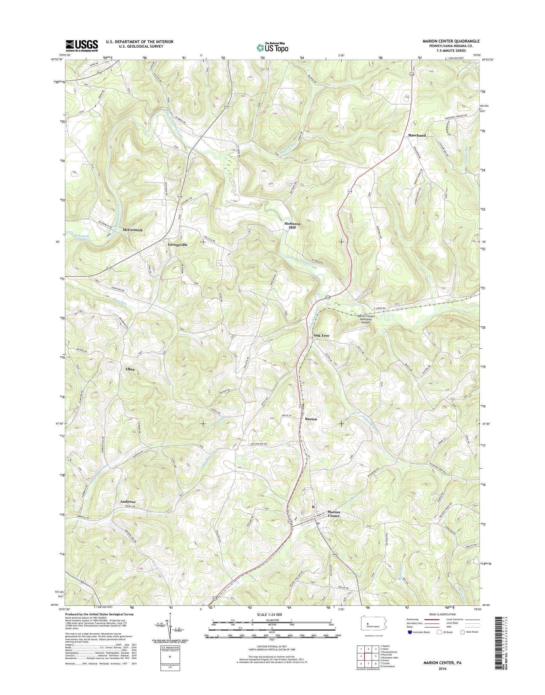 MyTopo Marion Center, Pennsylvania USGS Quad Topo Map