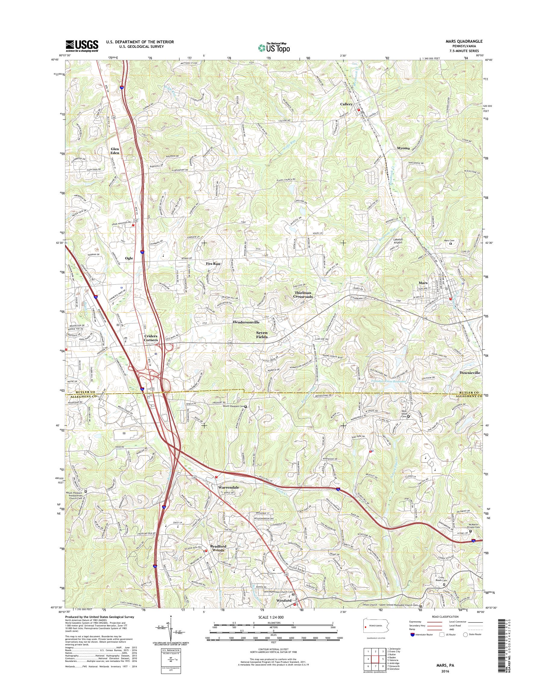 MyTopo Mars, Pennsylvania USGS Quad Topo Map