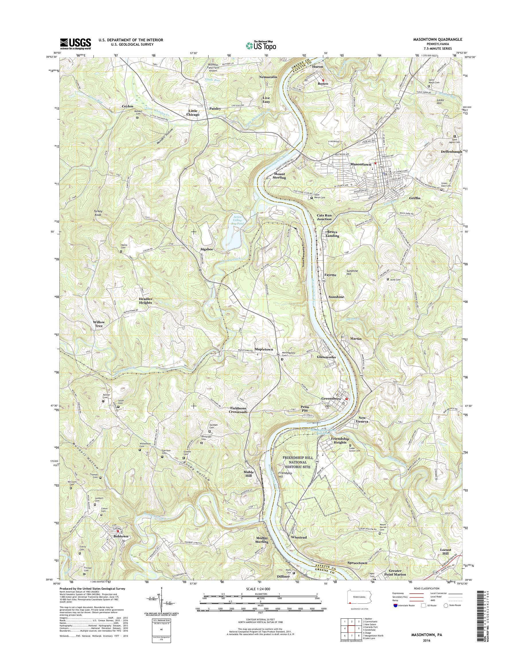 MyTopo Masontown, Pennsylvania USGS Quad Topo Map