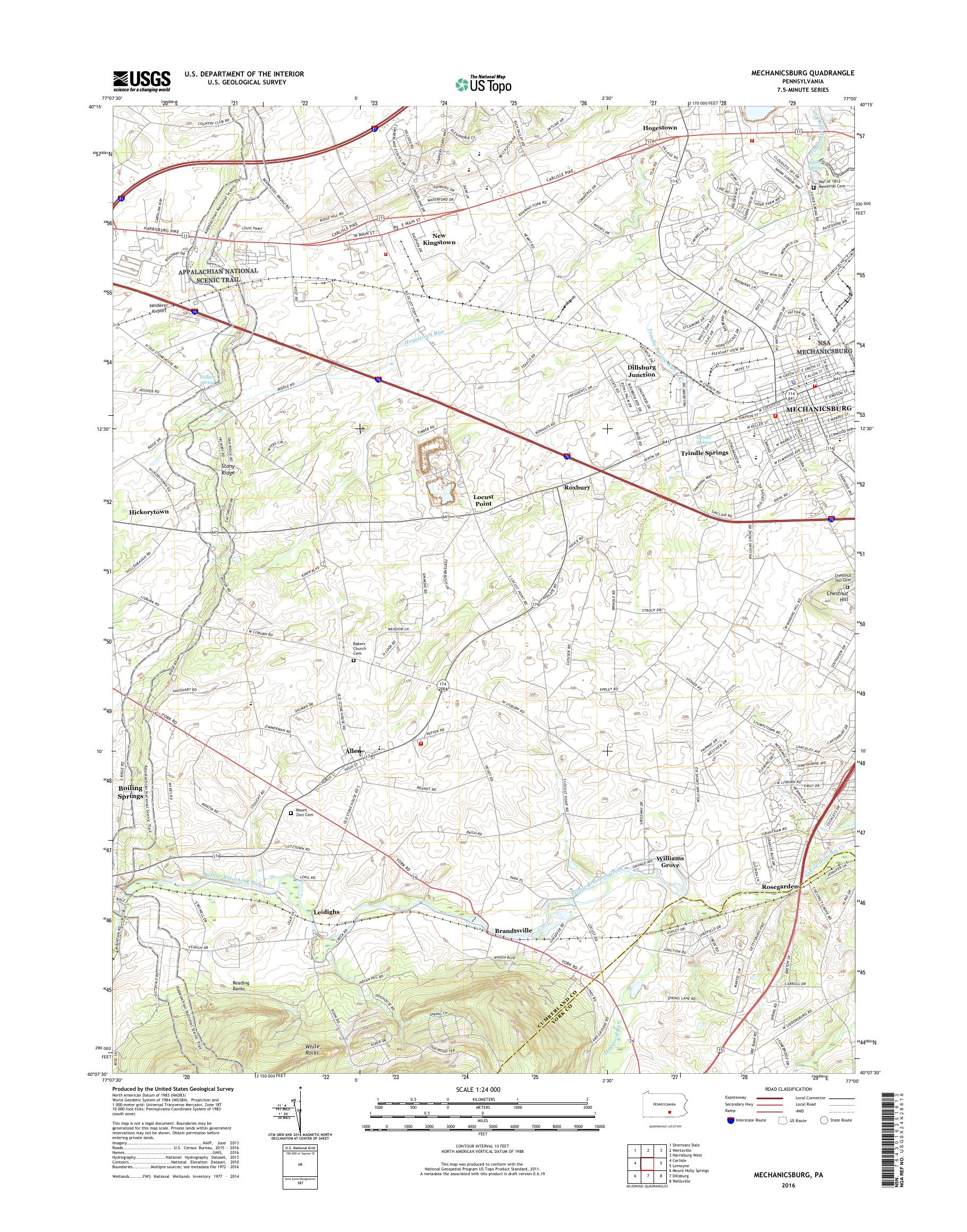 MyTopo Mechanicsburg, Pennsylvania USGS Quad Topo Map