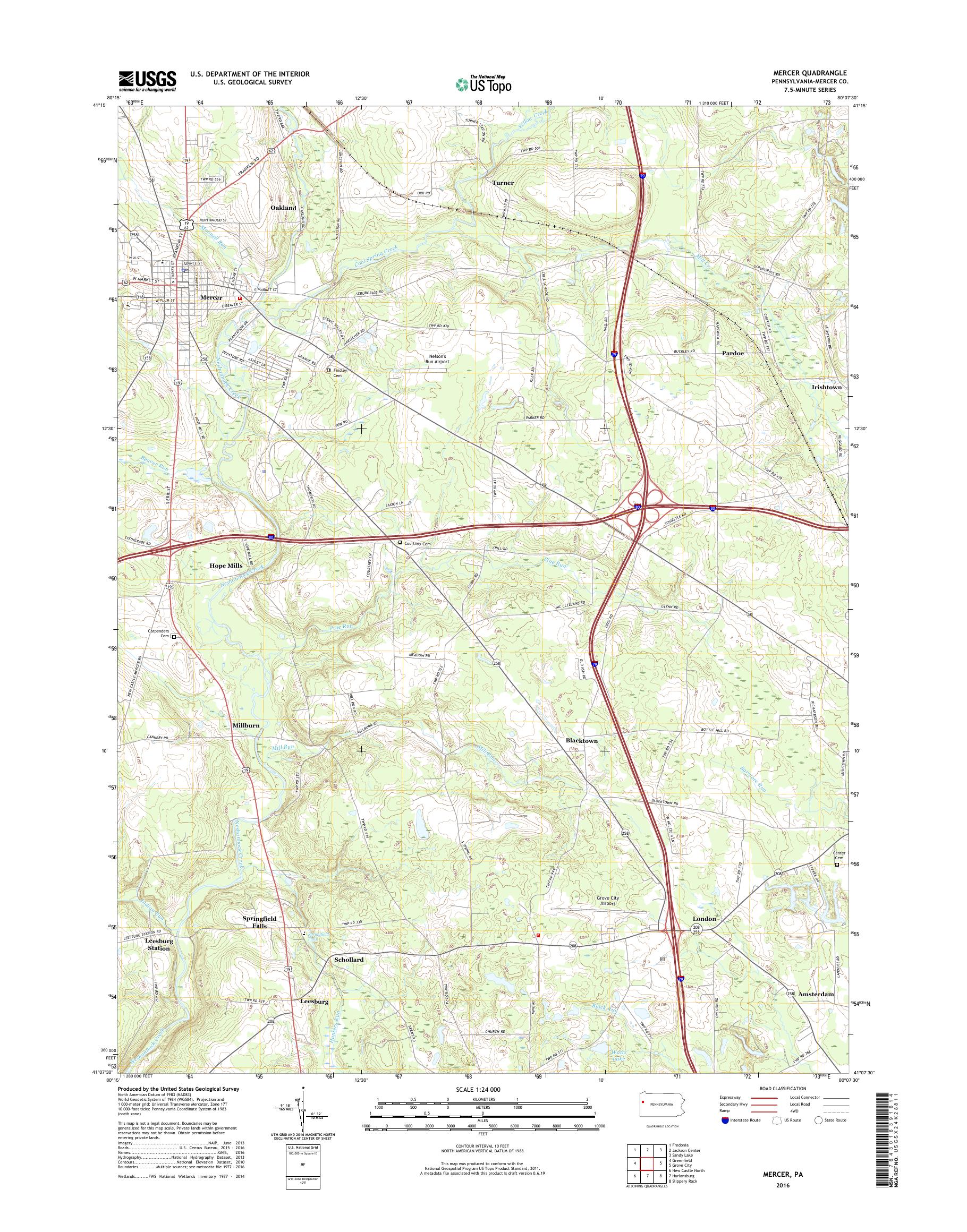 MyTopo Mercer, Pennsylvania USGS Quad Topo Map
