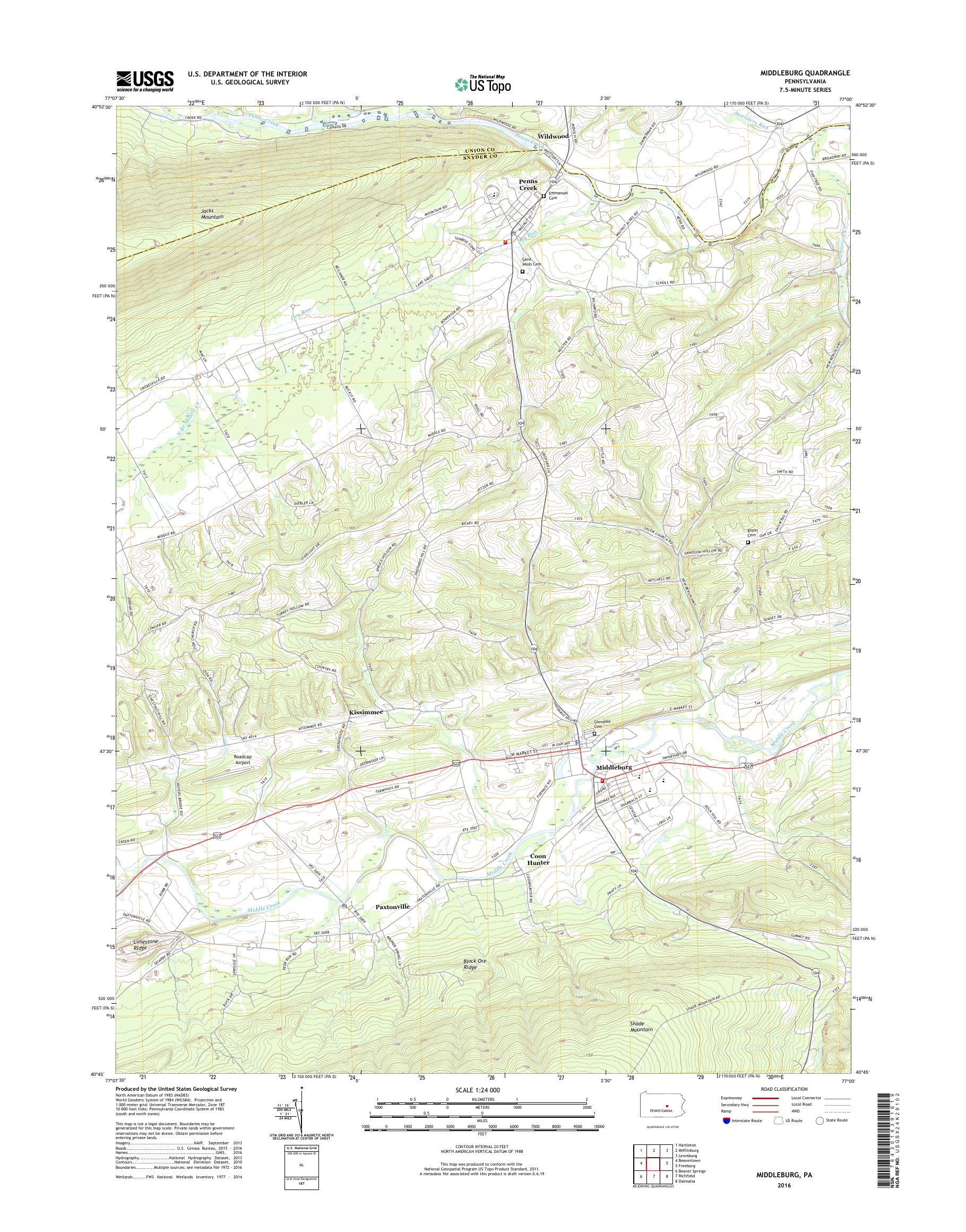 MyTopo Middleburg, Pennsylvania USGS Quad Topo Map