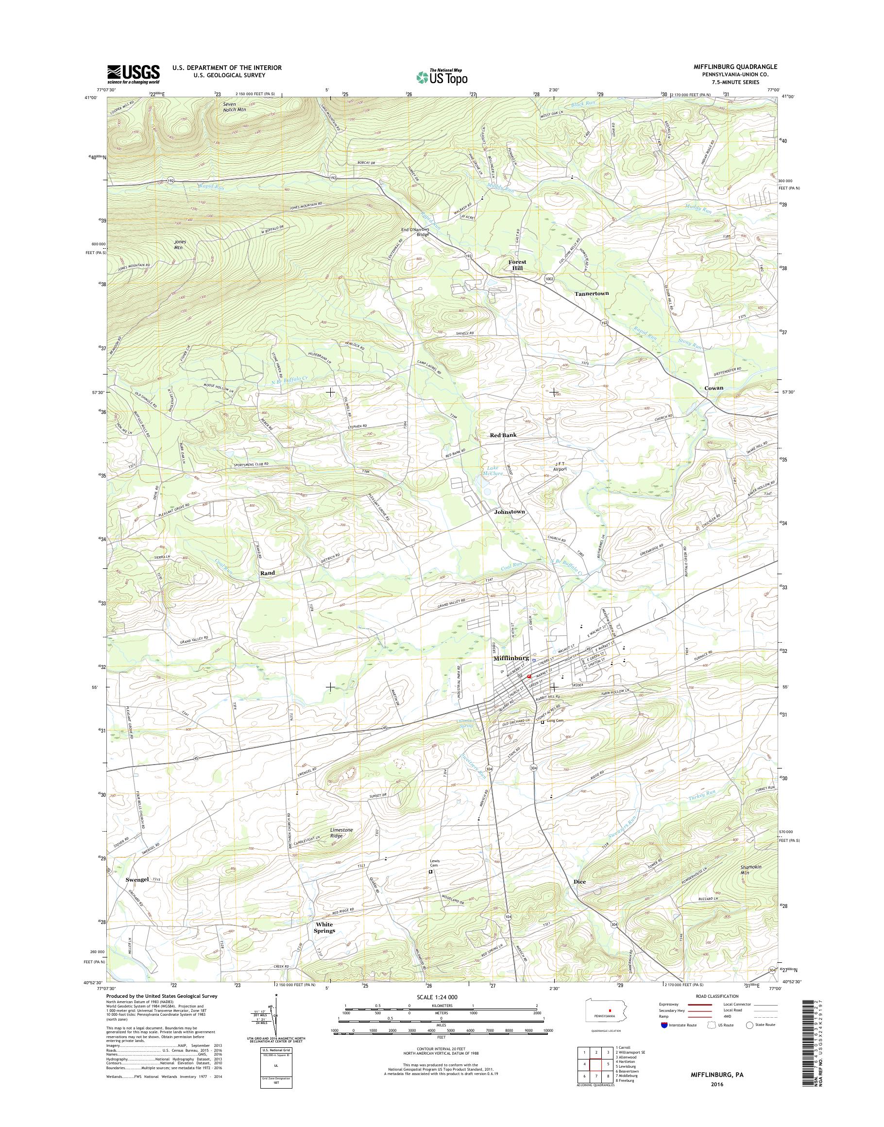 MyTopo Mifflinburg, Pennsylvania USGS Quad Topo Map