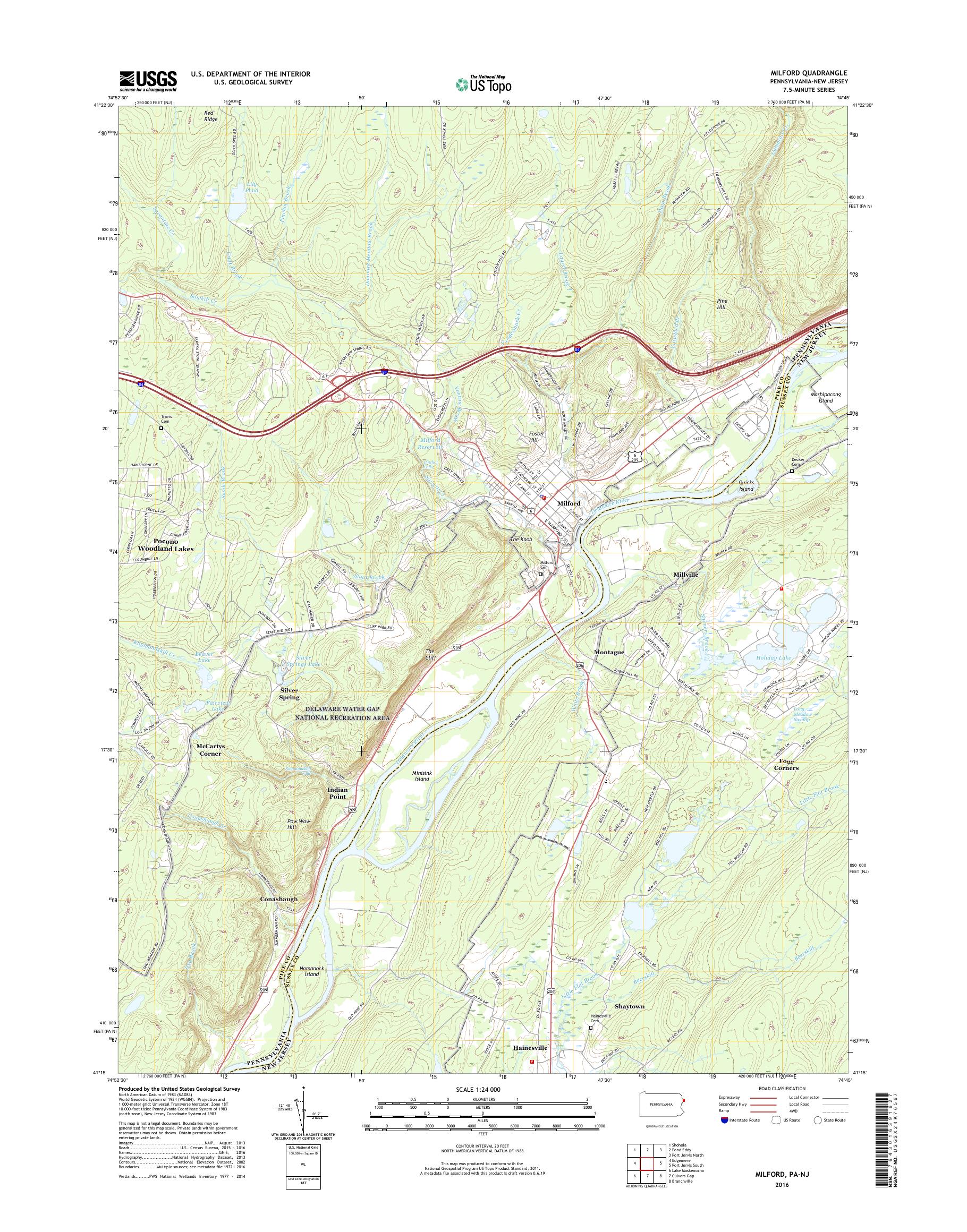 MyTopo Milford, Pennsylvania USGS Quad Topo Map