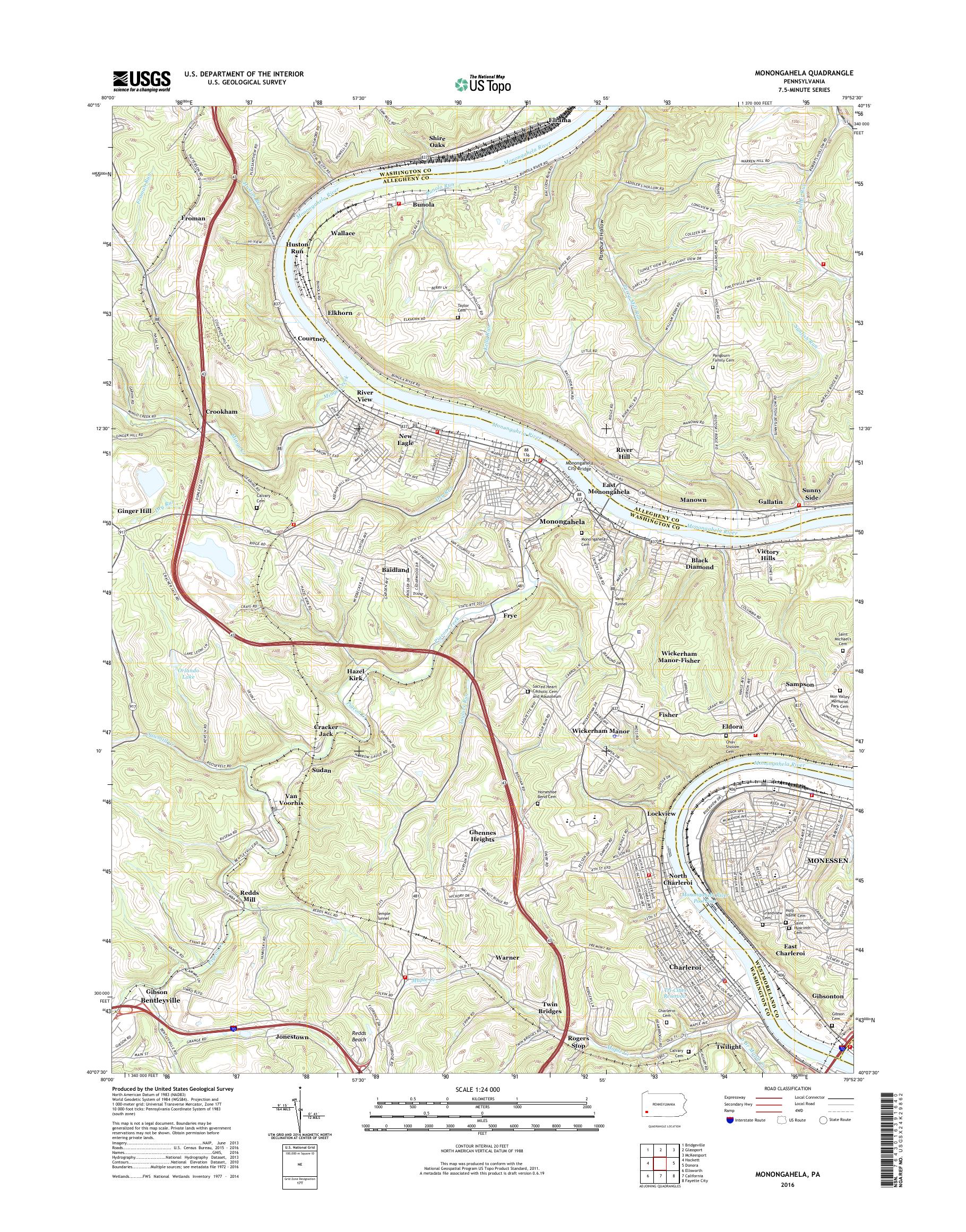 MyTopo Monongahela, Pennsylvania USGS Quad Topo Map