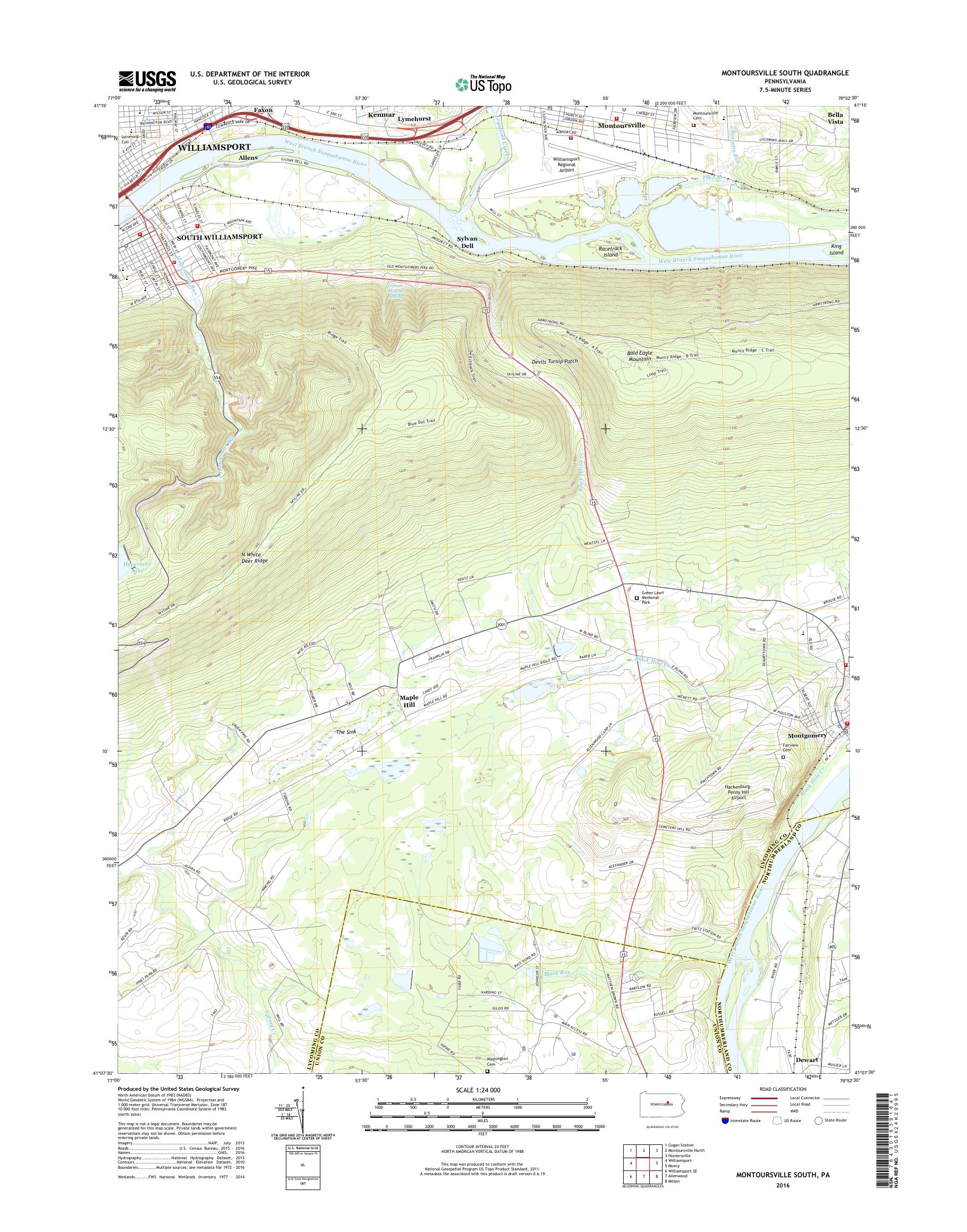 MyTopo Montoursville South, Pennsylvania USGS Quad Topo Map