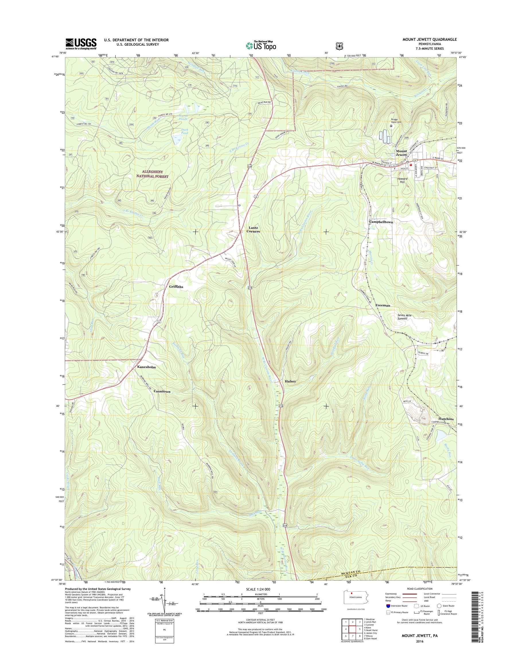 MyTopo Mount Jewett, Pennsylvania USGS Quad Topo Map