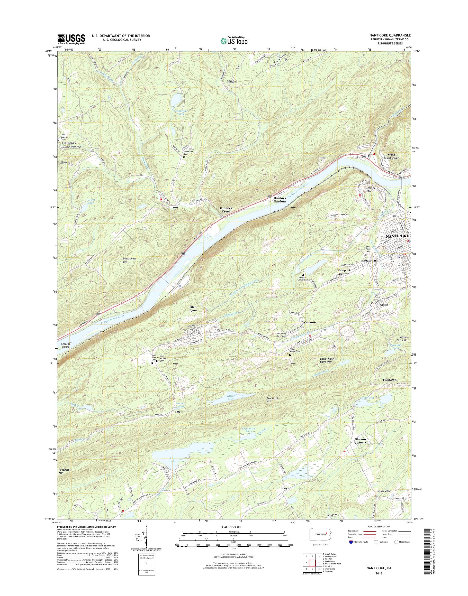 MyTopo Nanticoke, Pennsylvania USGS Quad Topo Map