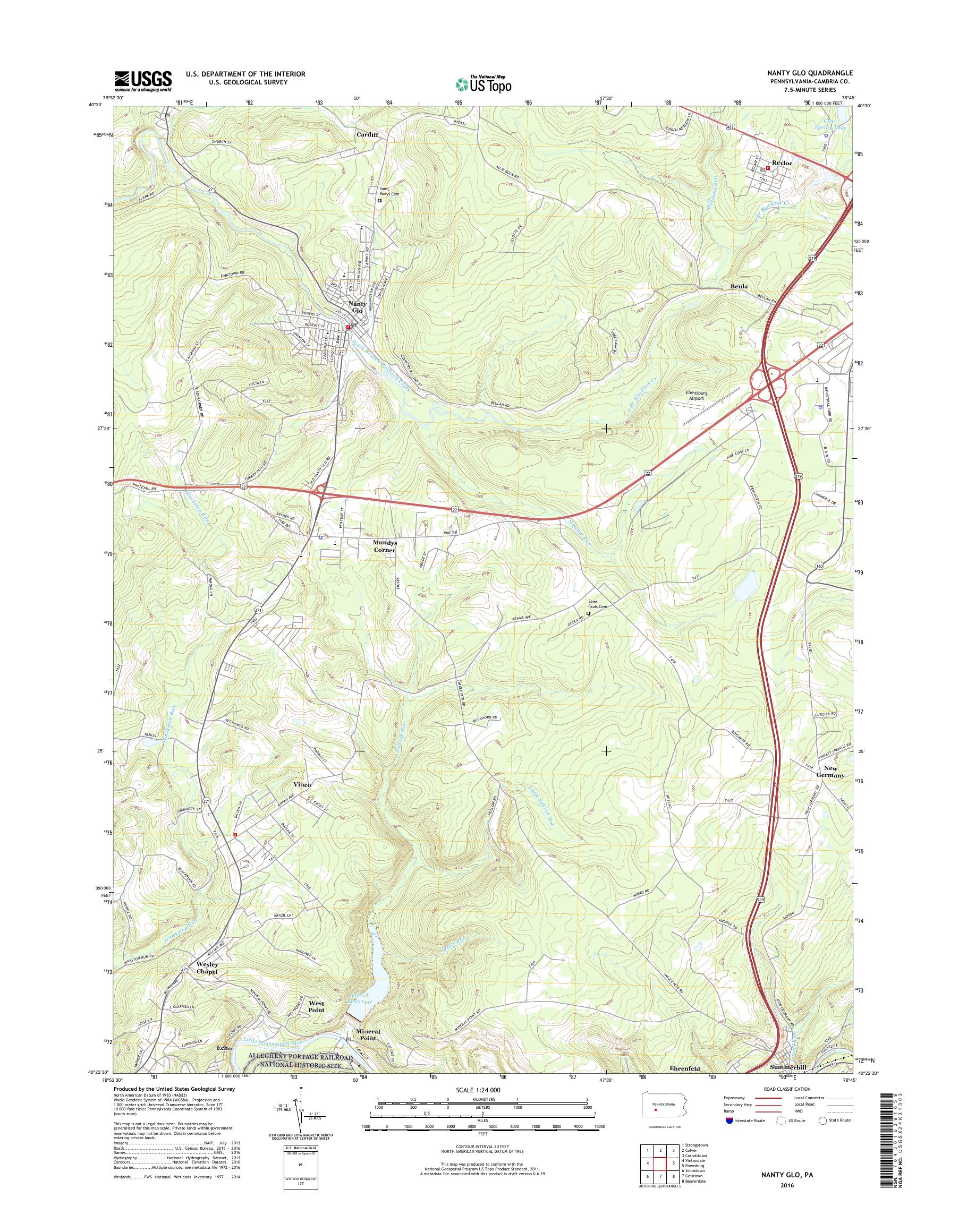 MyTopo Nanty Glo, Pennsylvania USGS Quad Topo Map