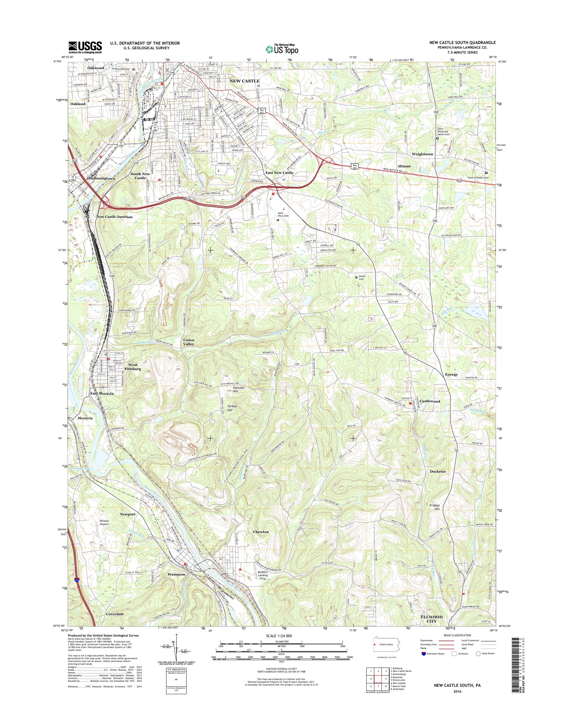 MyTopo New Castle South, Pennsylvania USGS Quad Topo Map