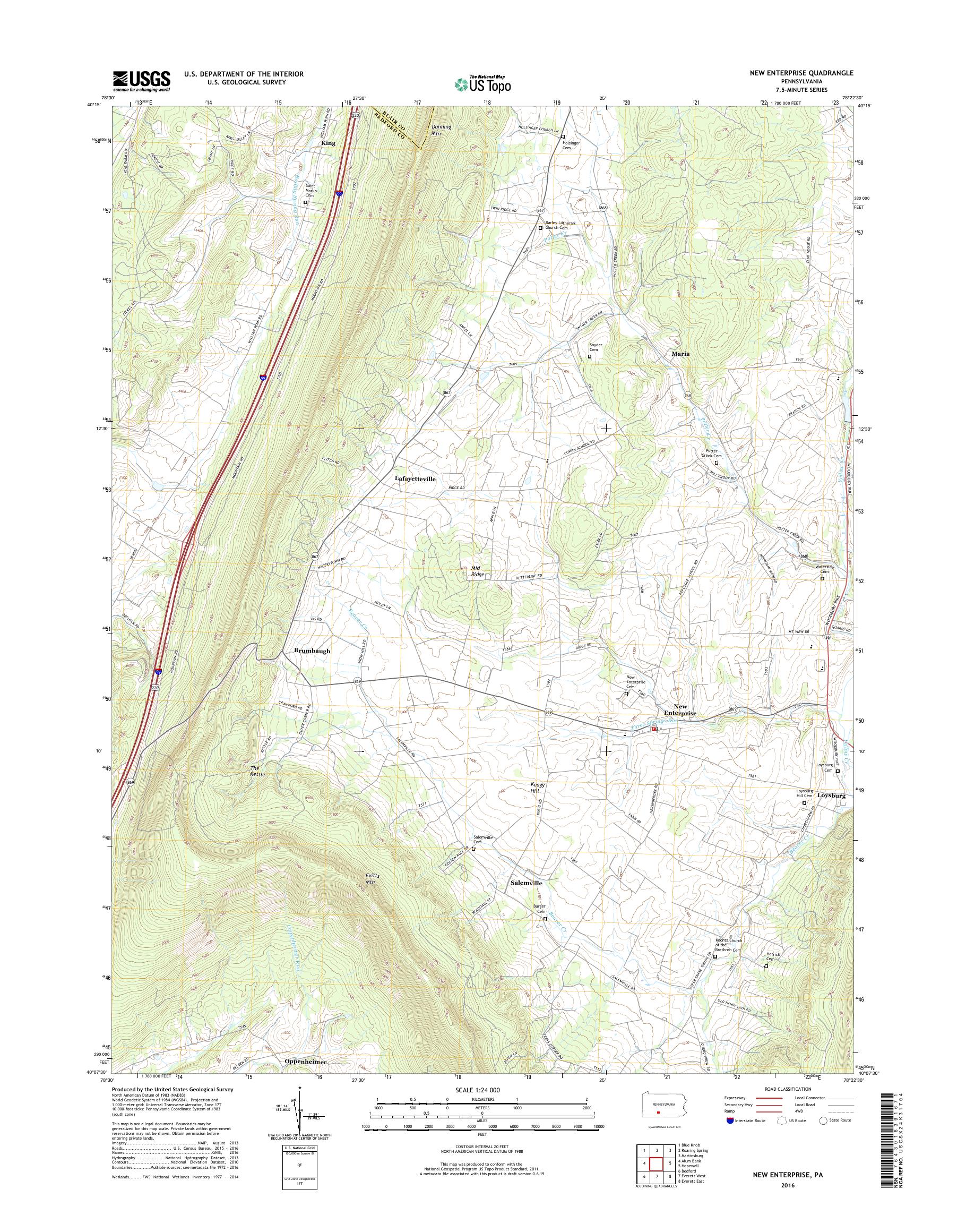 MyTopo New Enterprise, Pennsylvania USGS Quad Topo Map