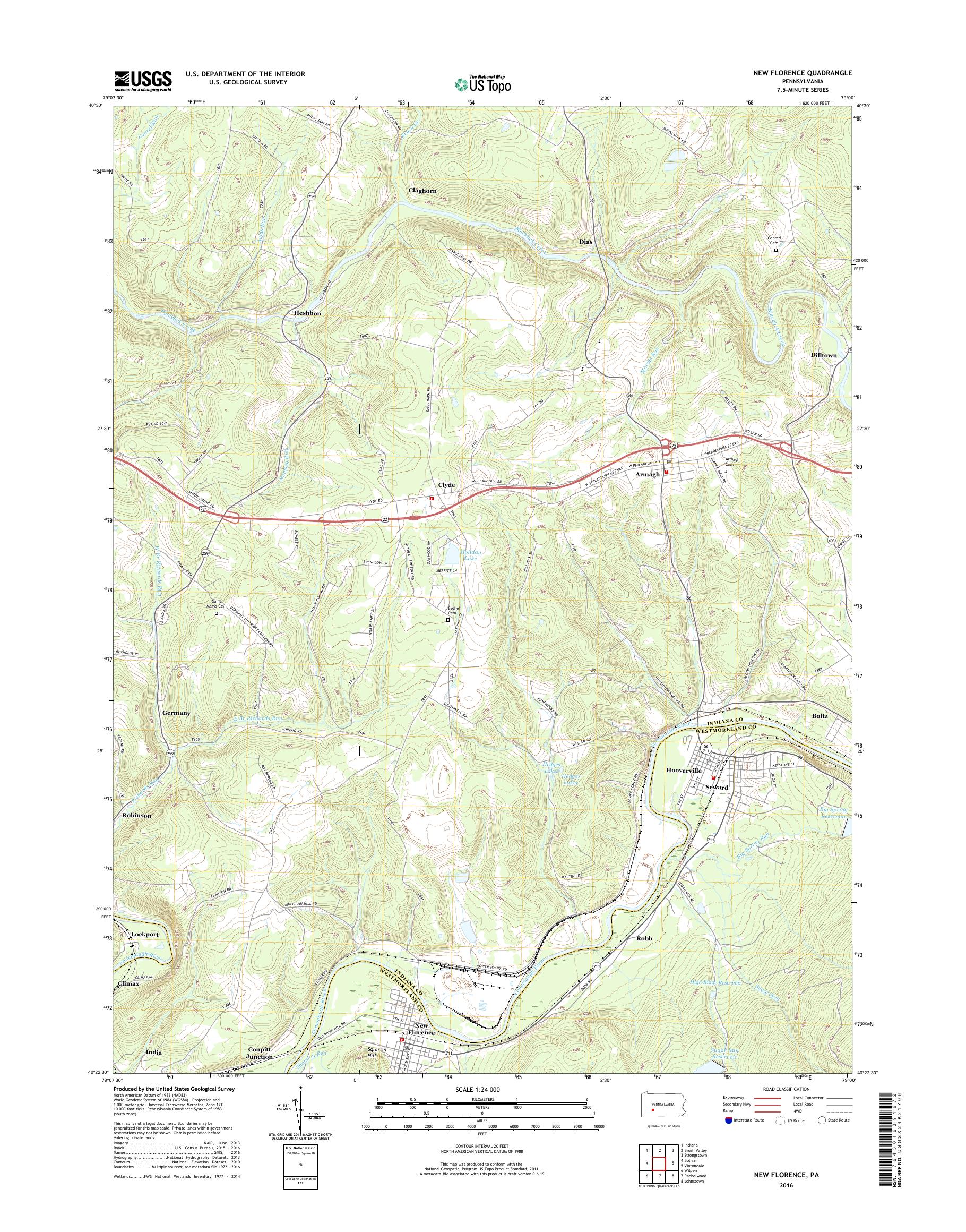 MyTopo New Florence, Pennsylvania USGS Quad Topo Map