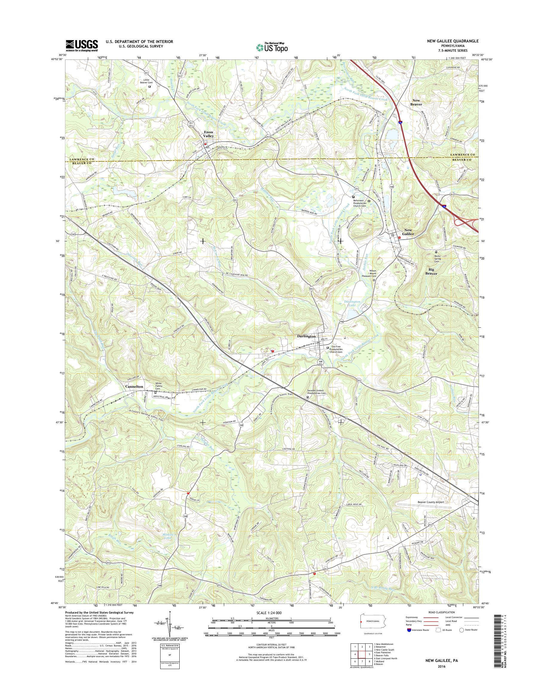 MyTopo New Galilee, Pennsylvania USGS Quad Topo Map