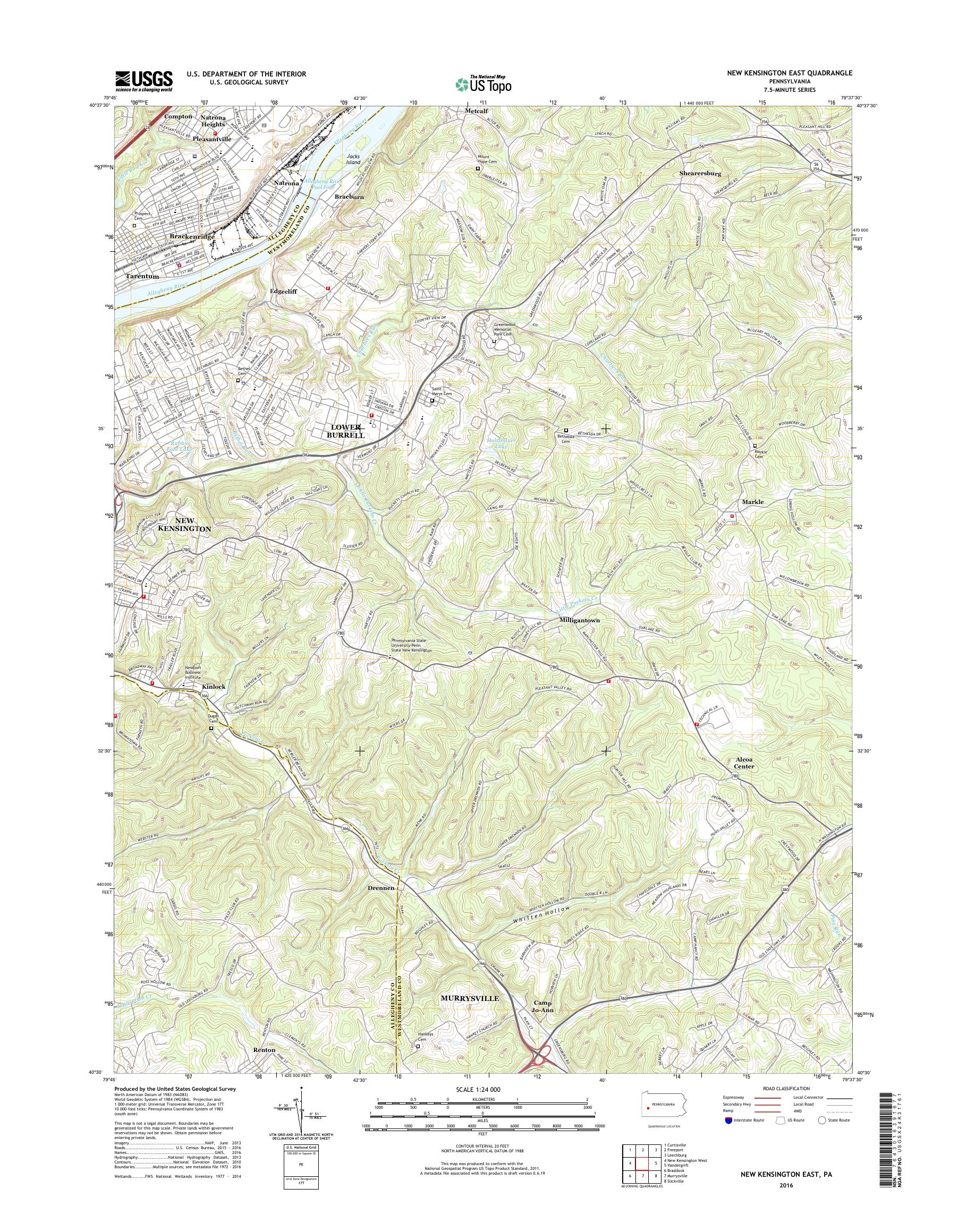 MyTopo New Kensington East, Pennsylvania USGS Quad Topo Map