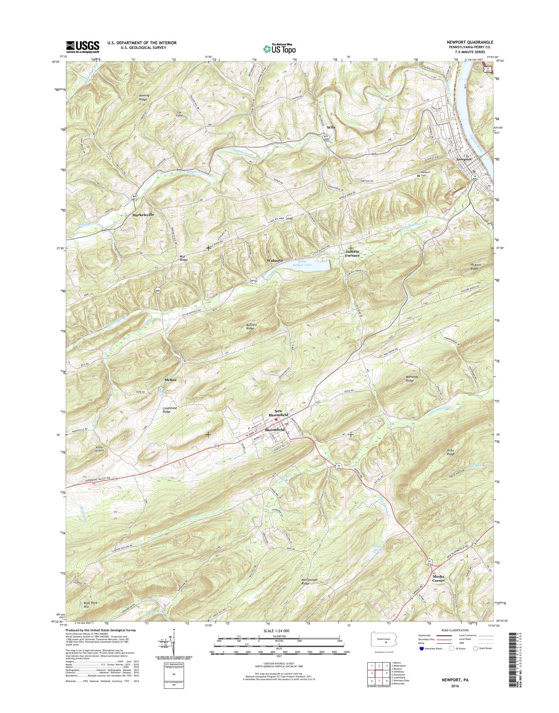 MyTopo Newport, Pennsylvania USGS Quad Topo Map