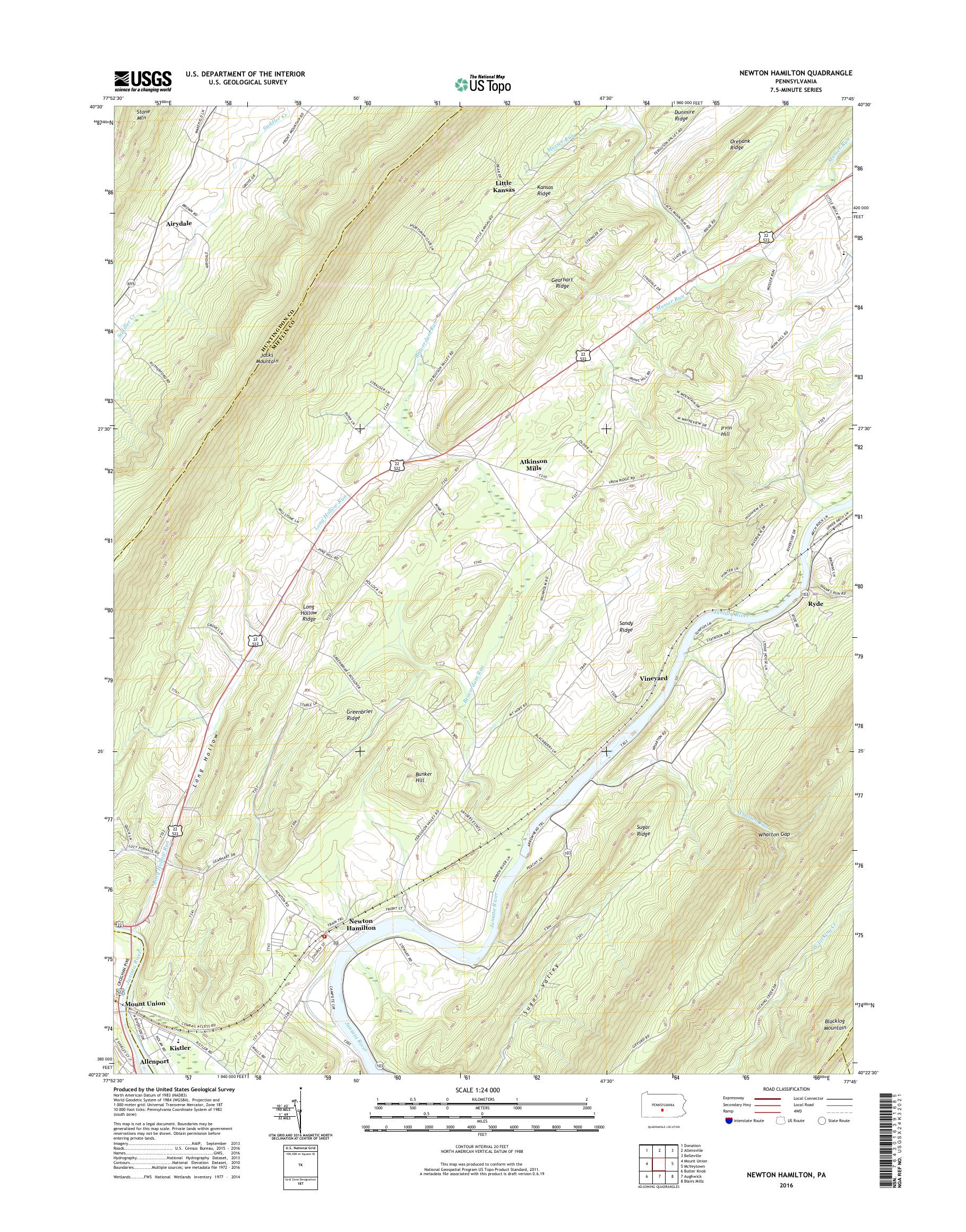 MyTopo Newton Hamilton, Pennsylvania USGS Quad Topo Map