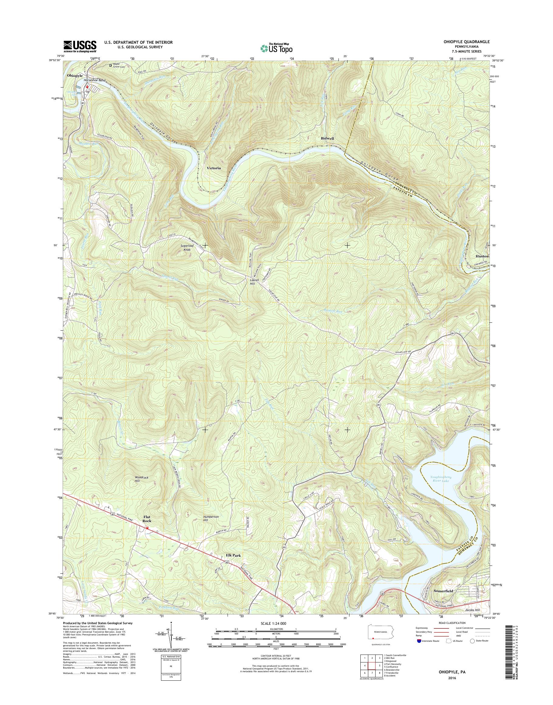 MyTopo Ohiopyle, Pennsylvania USGS Quad Topo Map