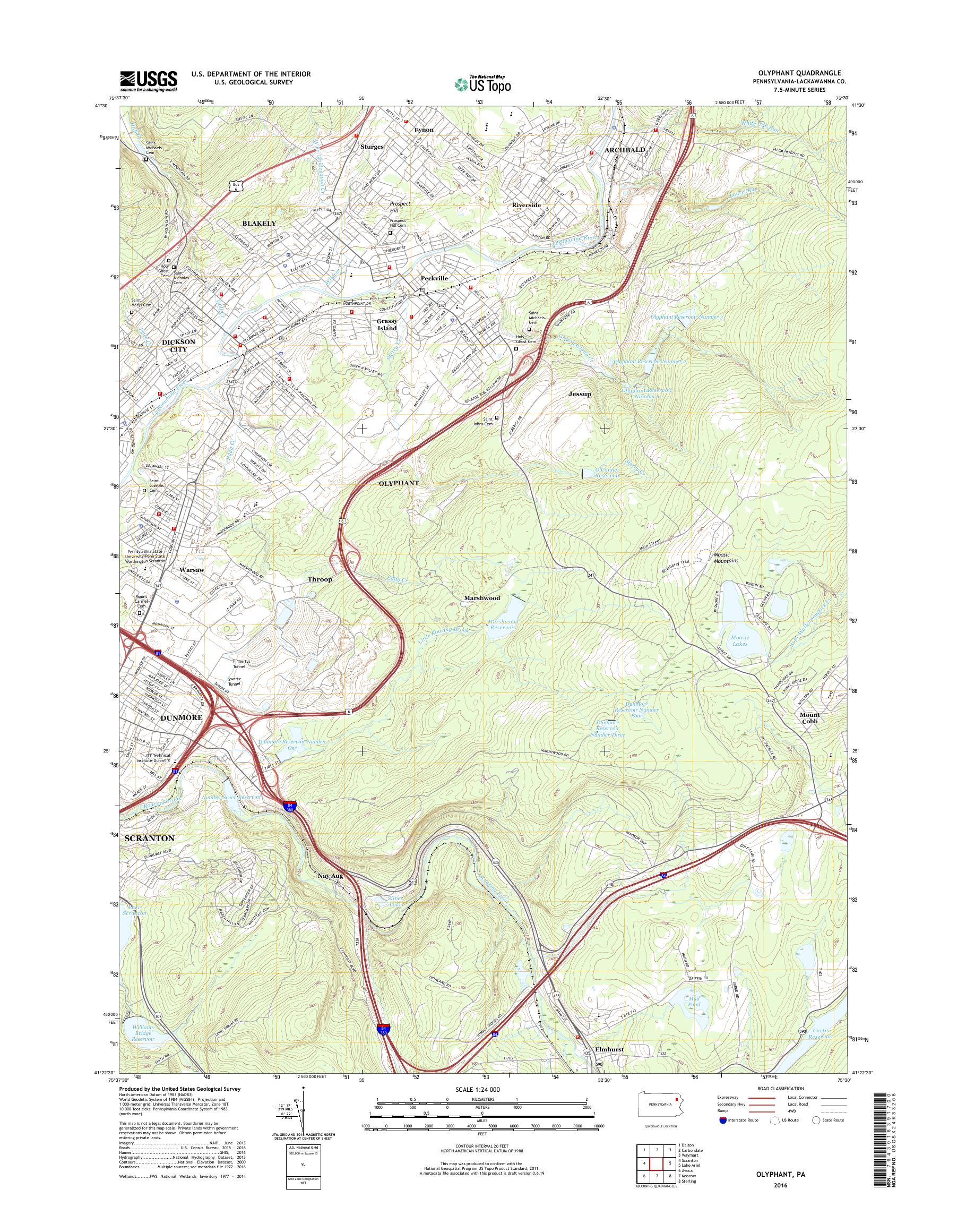 MyTopo Olyphant, Pennsylvania USGS Quad Topo Map