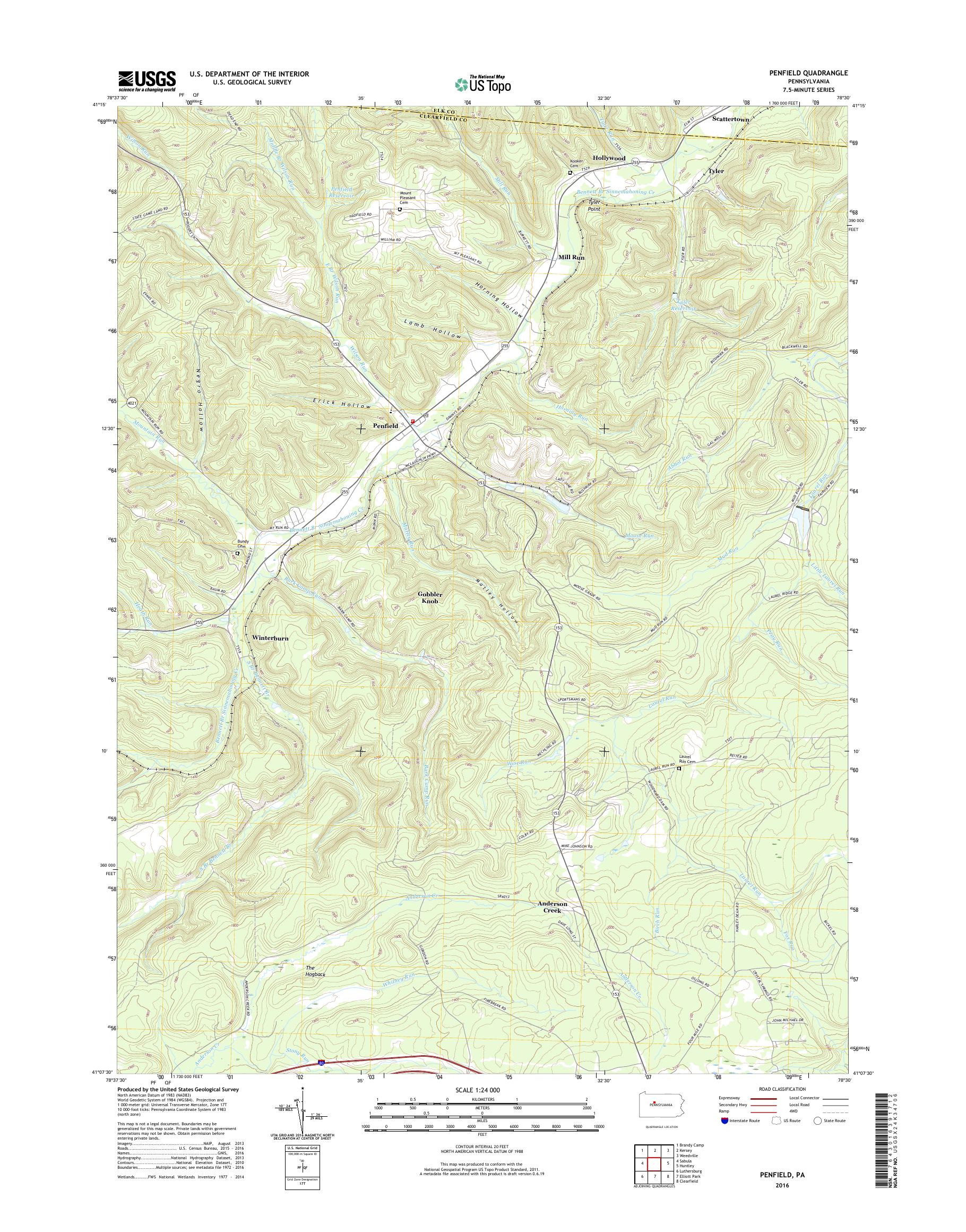 MyTopo Penfield, Pennsylvania USGS Quad Topo Map