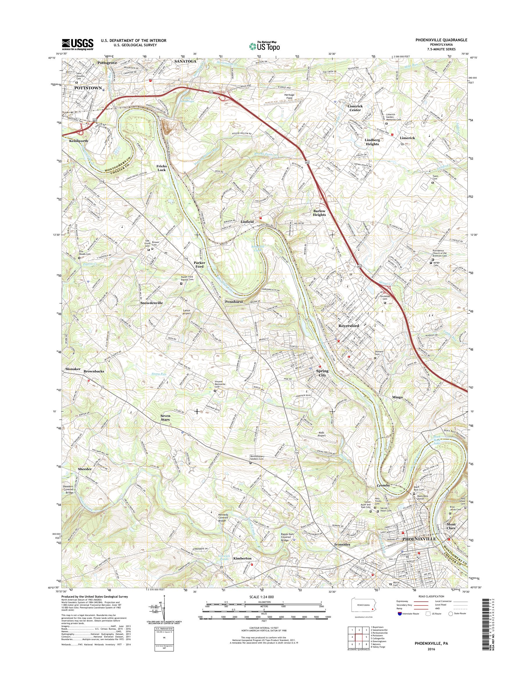MyTopo Phoenixville, Pennsylvania USGS Quad Topo Map