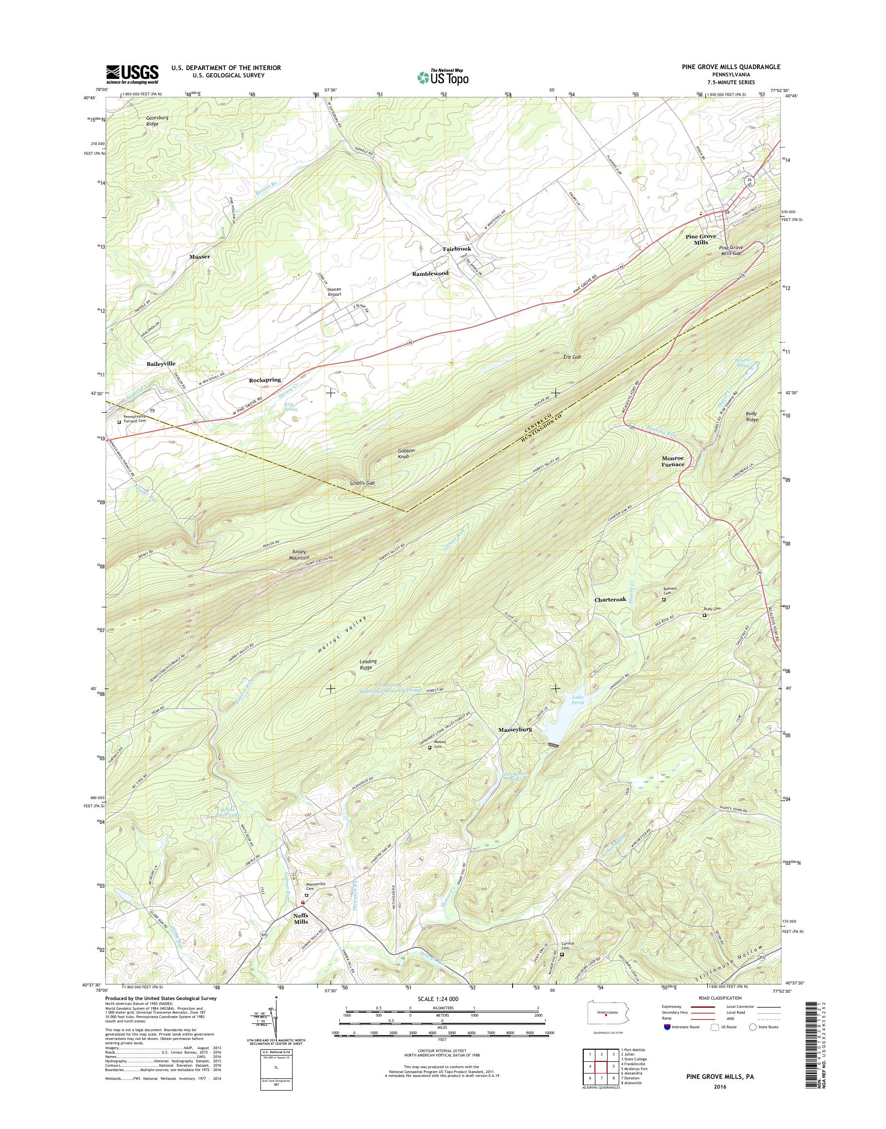 MyTopo Pine Grove Mills, Pennsylvania USGS Quad Topo Map