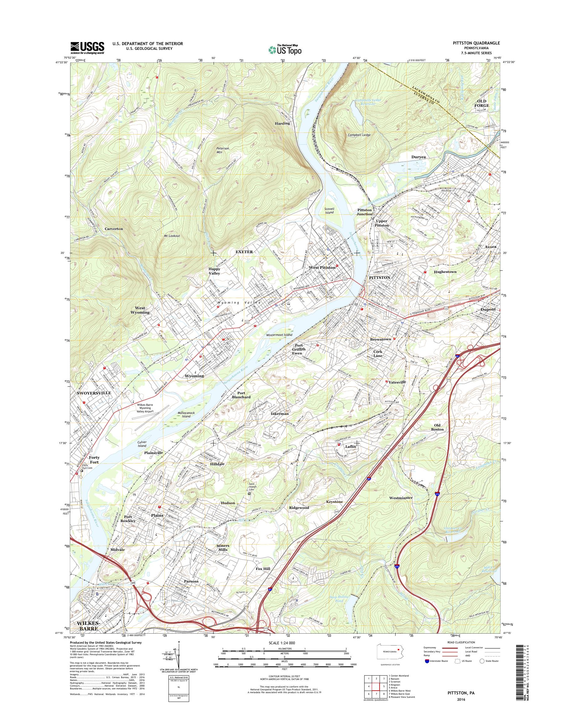 MyTopo Pittston, Pennsylvania USGS Quad Topo Map