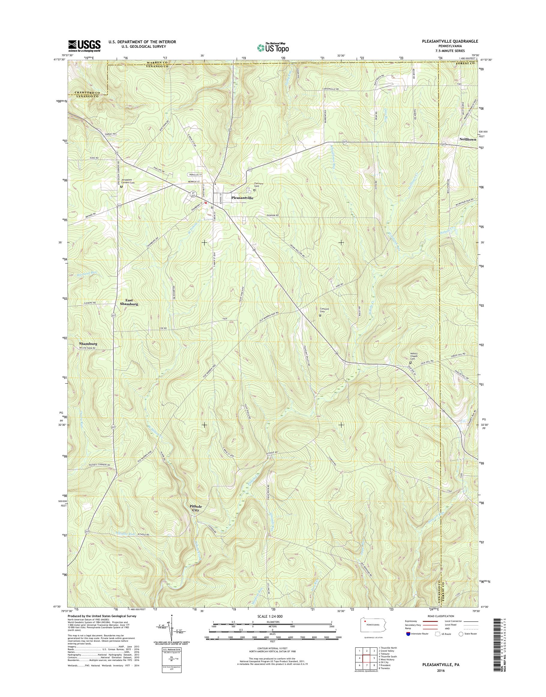 MyTopo Pleasantville, Pennsylvania USGS Quad Topo Map