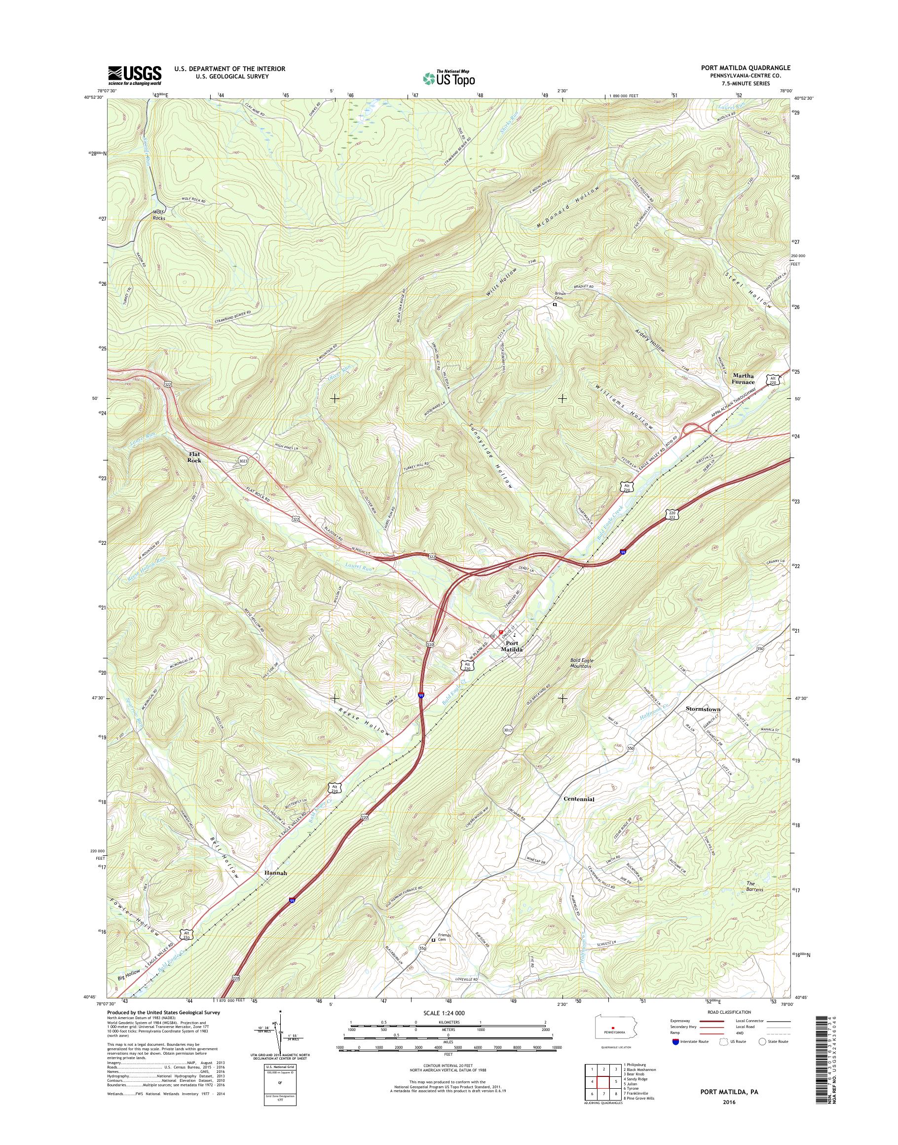 MyTopo Port Matilda, Pennsylvania USGS Quad Topo Map