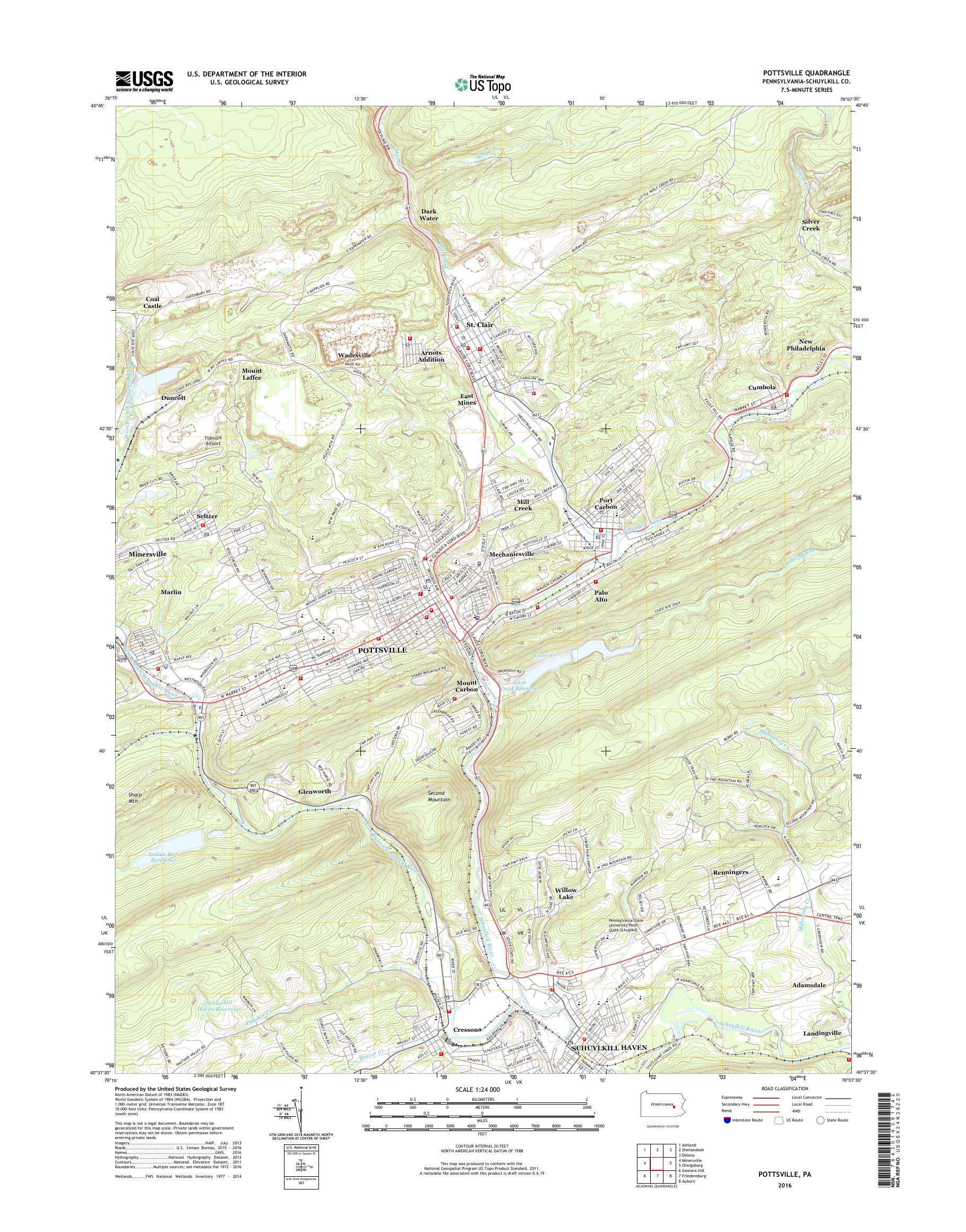 MyTopo Pottsville, Pennsylvania USGS Quad Topo Map