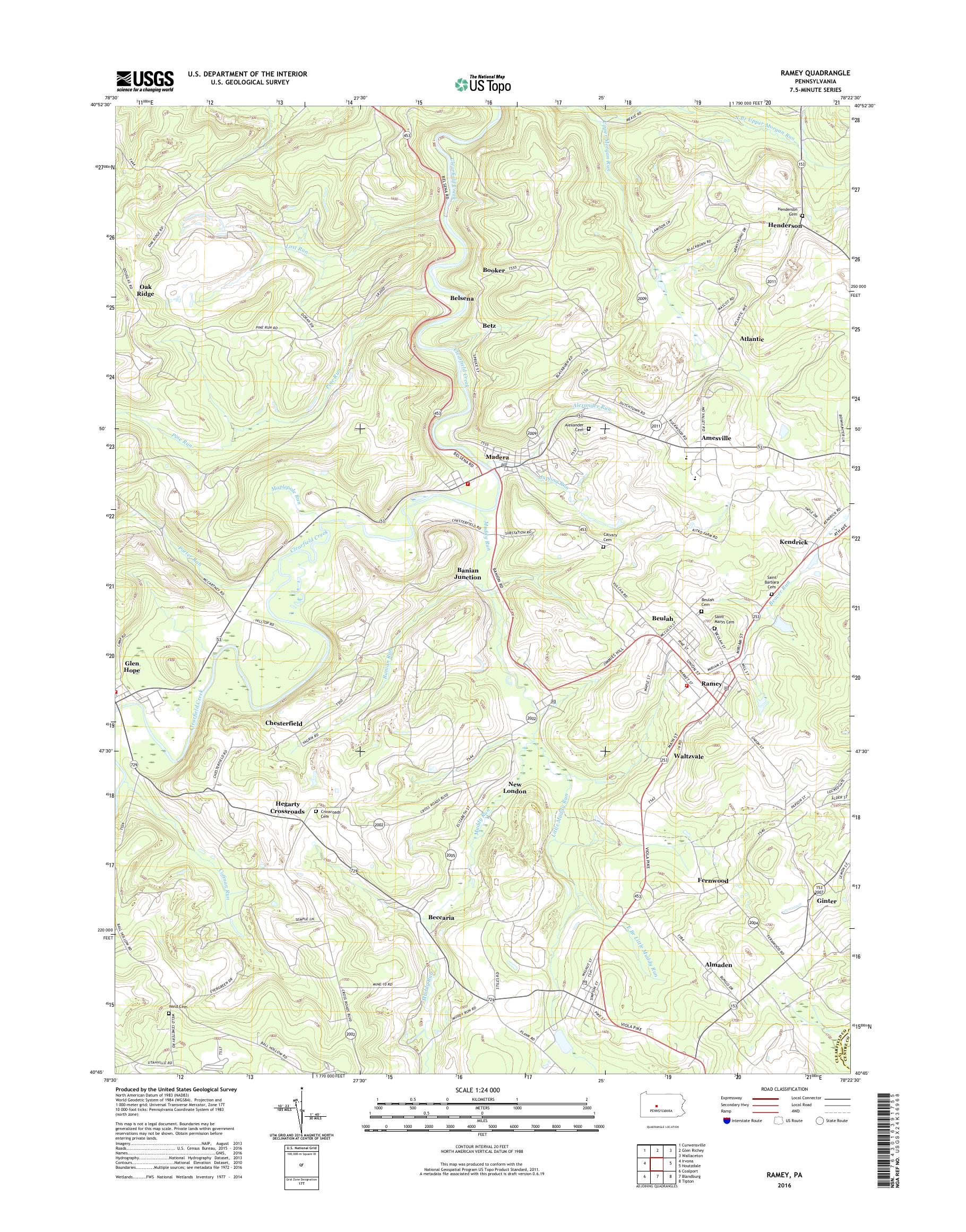 MyTopo Ramey, Pennsylvania USGS Quad Topo Map