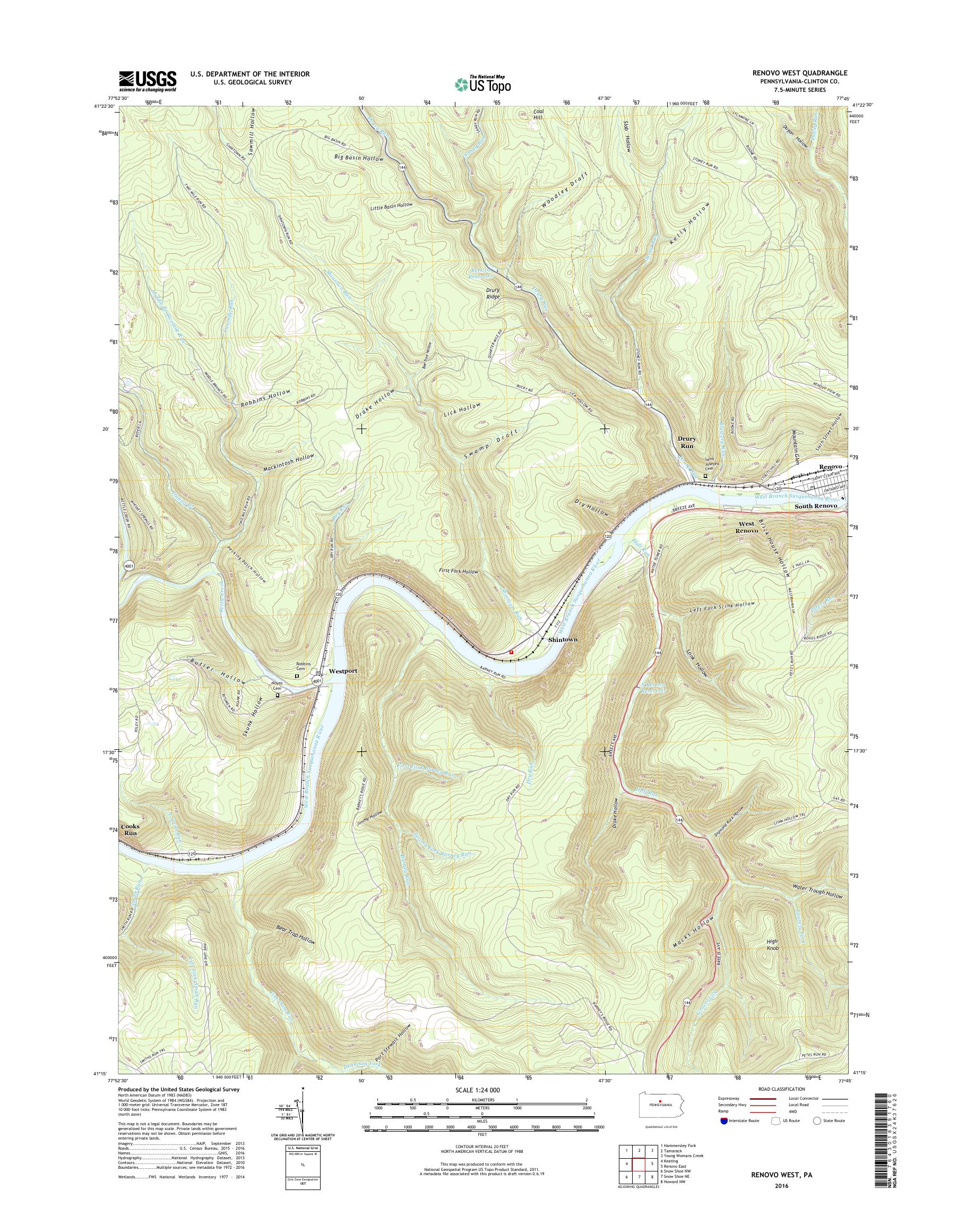 MyTopo Renovo West, Pennsylvania USGS Quad Topo Map