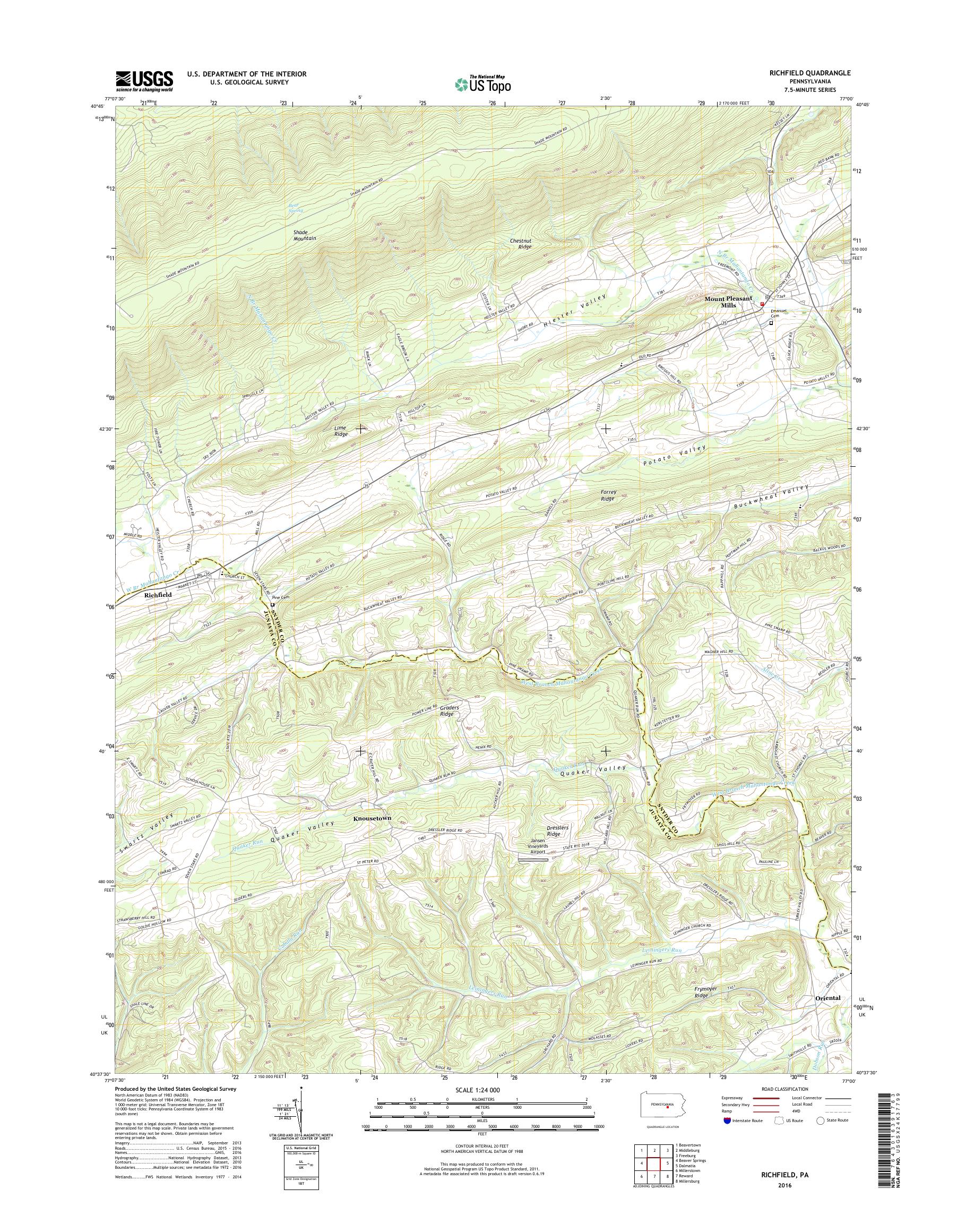 MyTopo Richfield, Pennsylvania USGS Quad Topo Map