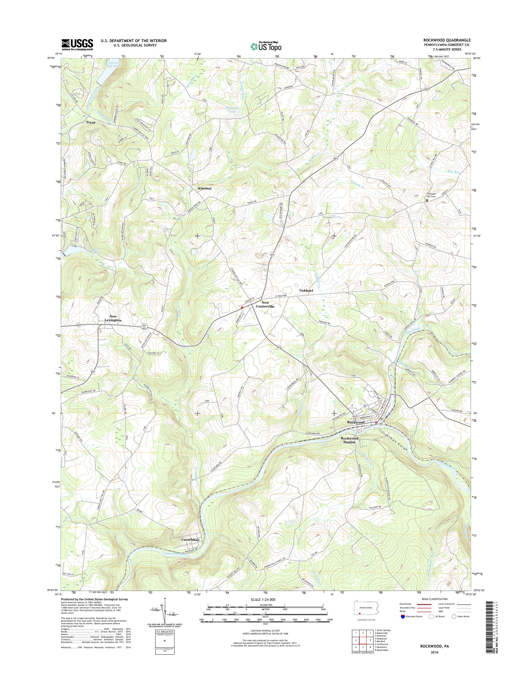 MyTopo Rockwood, Pennsylvania USGS Quad Topo Map