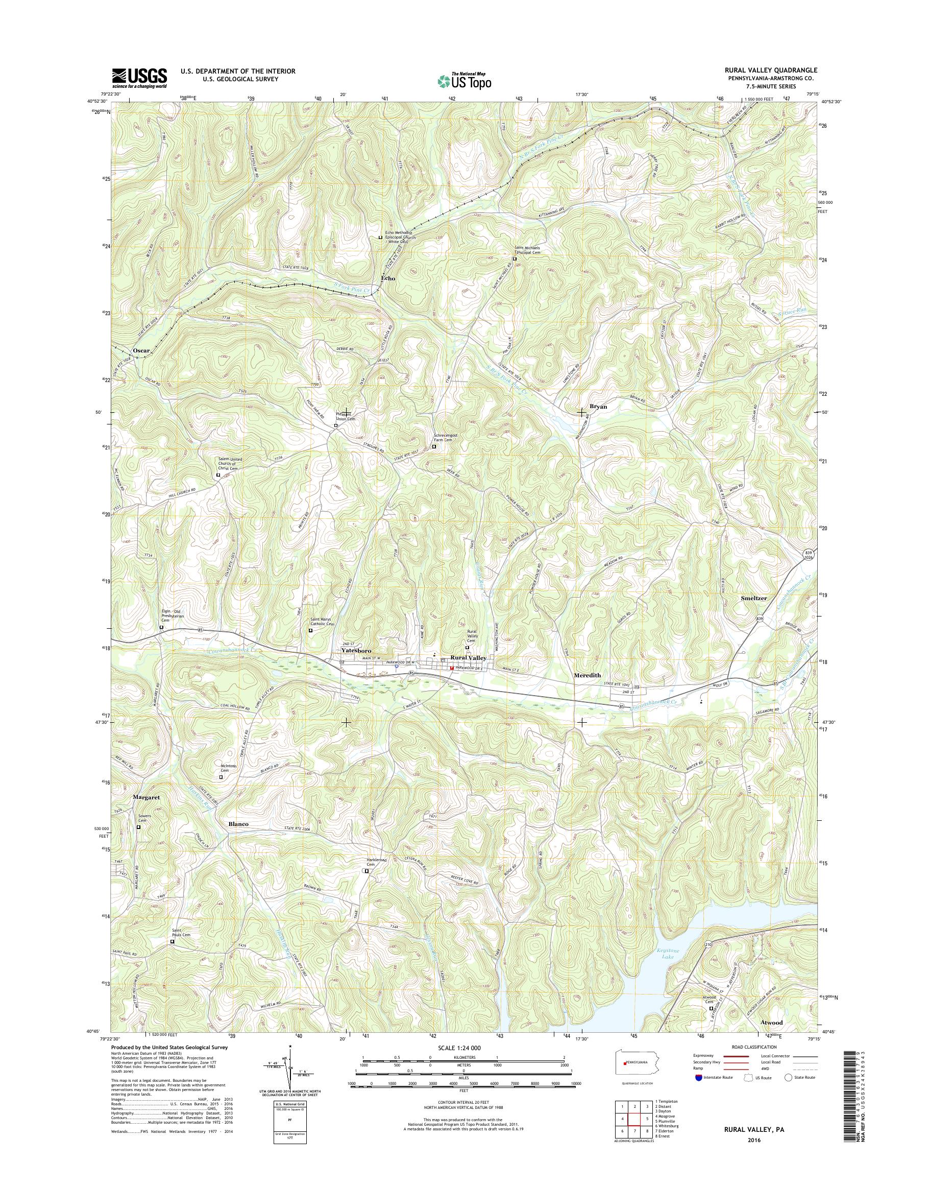 MyTopo Rural Valley, Pennsylvania USGS Quad Topo Map