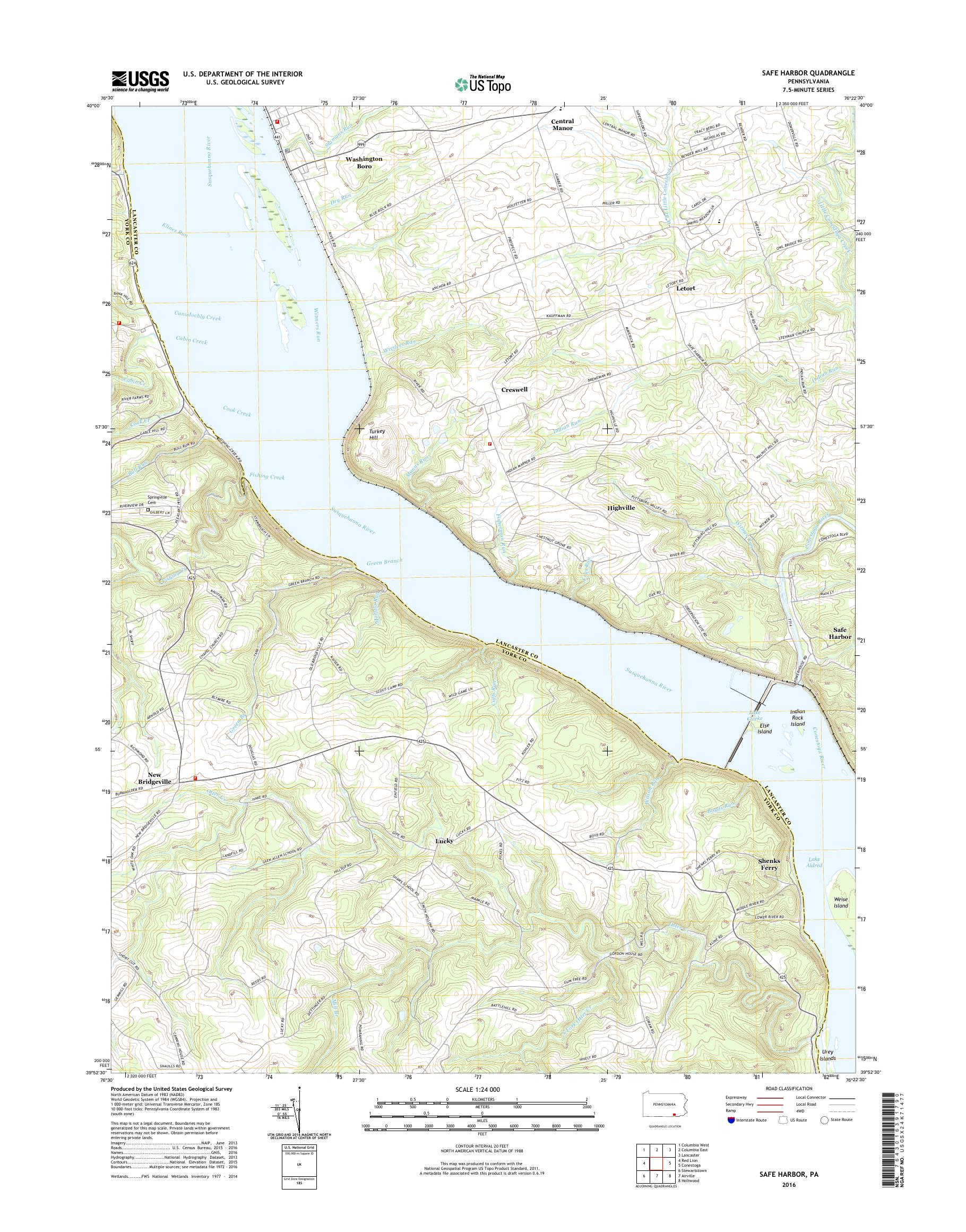 MyTopo Safe Harbor, Pennsylvania USGS Quad Topo Map