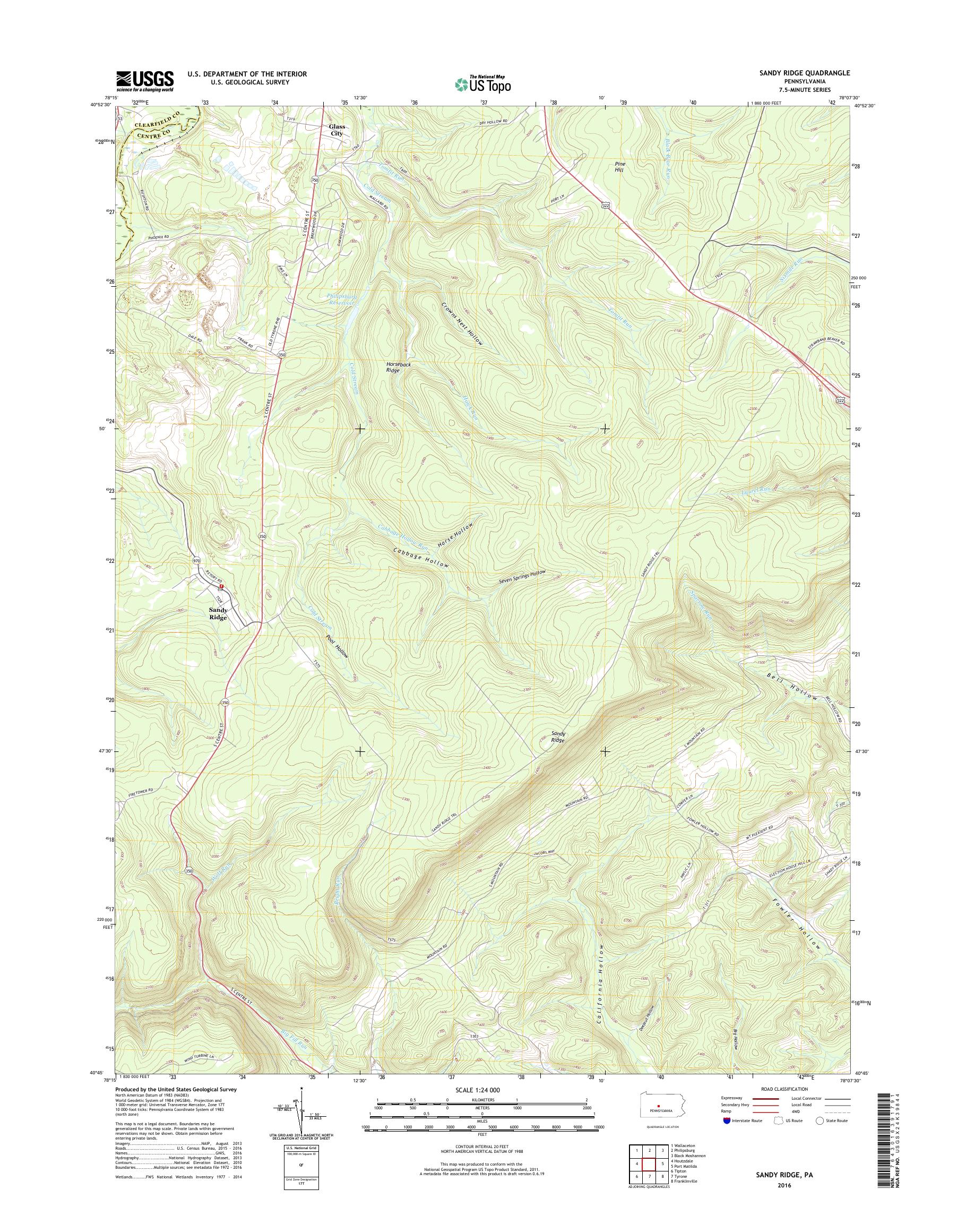 MyTopo Sandy Ridge, Pennsylvania USGS Quad Topo Map