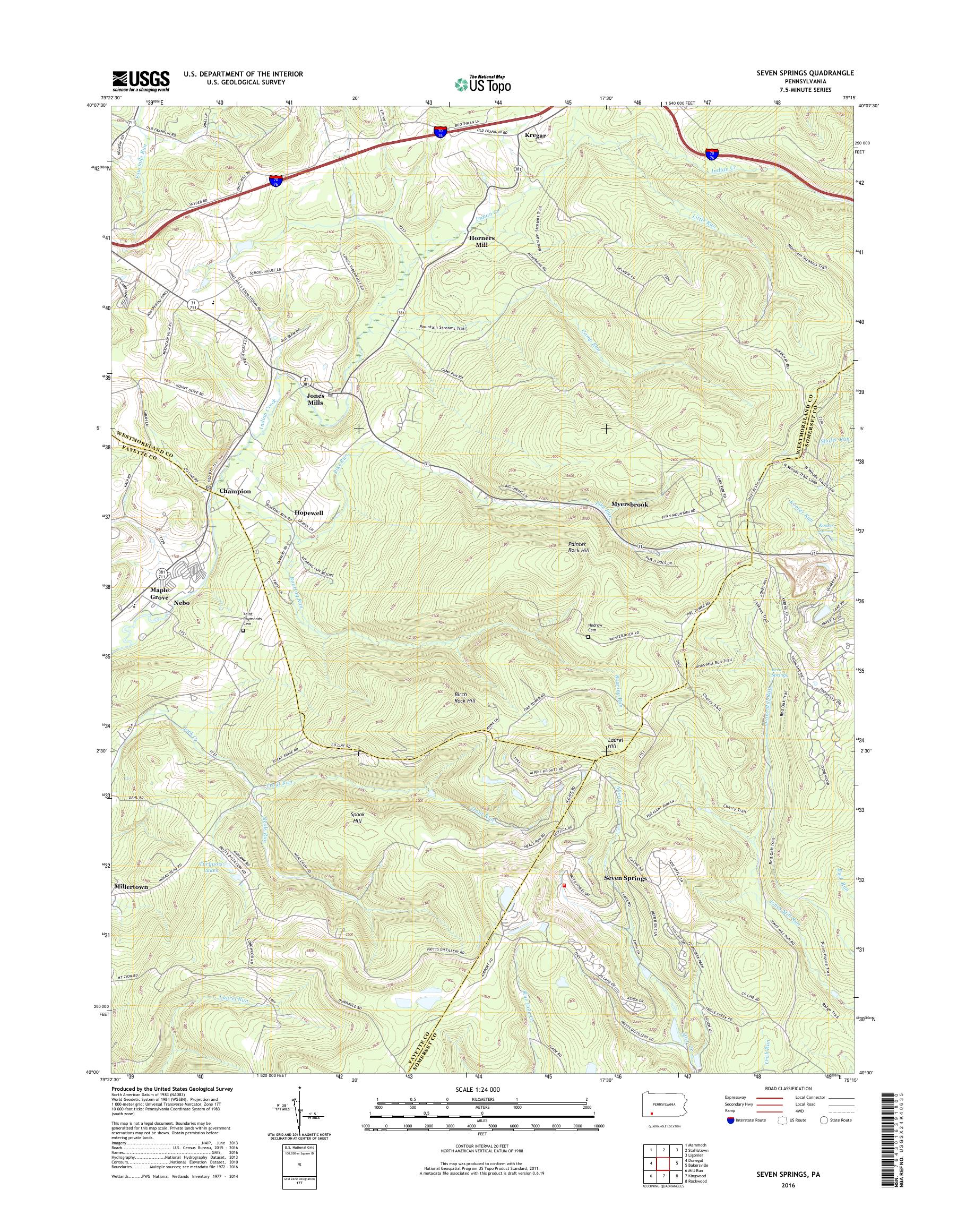 MyTopo Seven Springs, Pennsylvania USGS Quad Topo Map