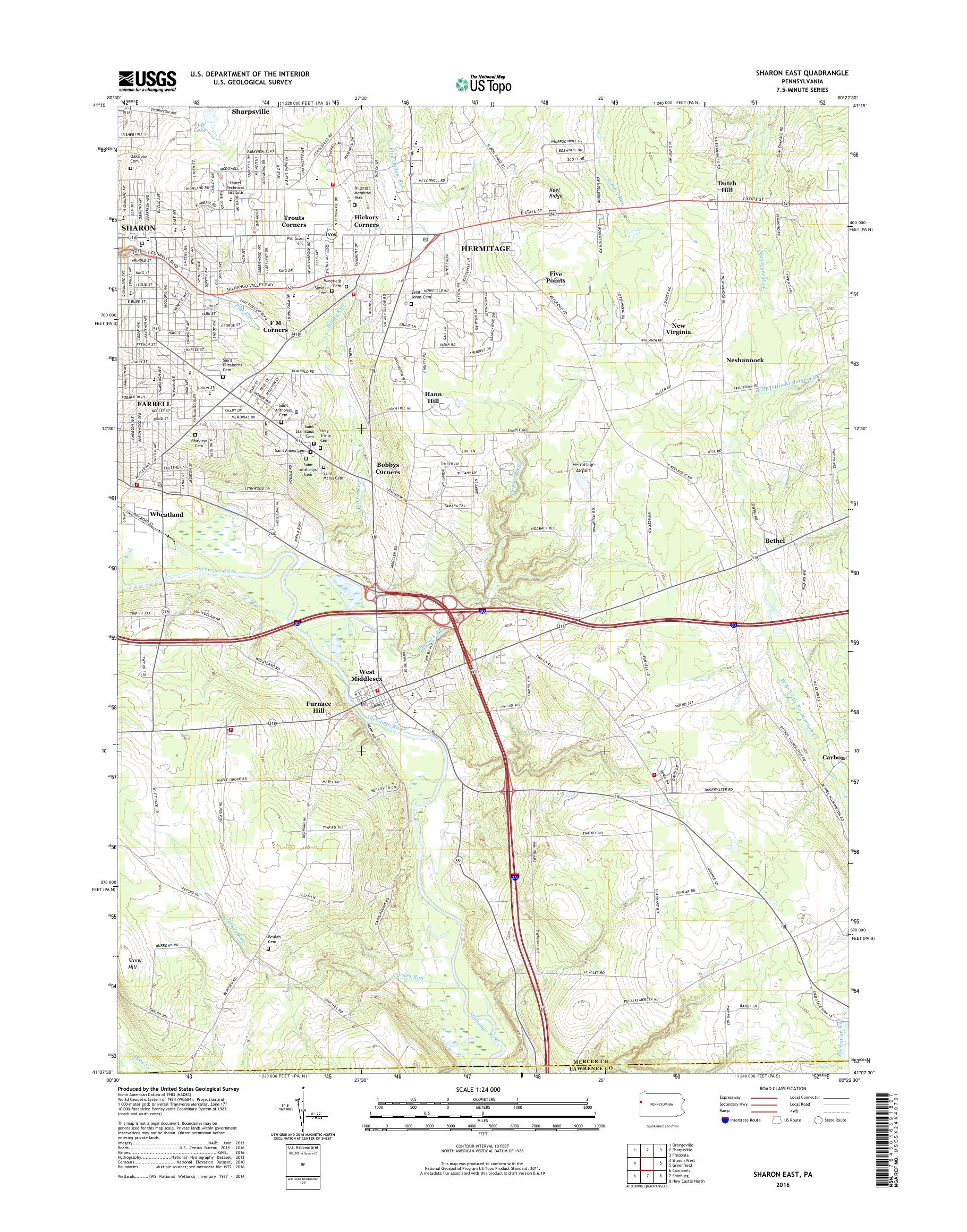 MyTopo Sharon East, Pennsylvania USGS Quad Topo Map