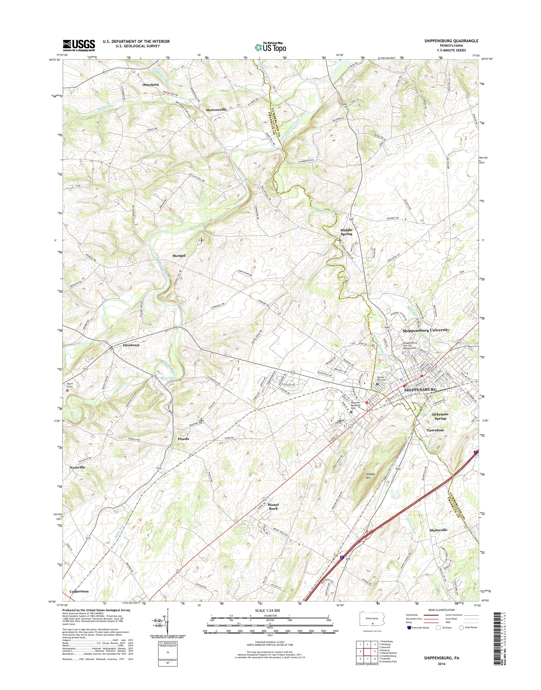 MyTopo Shippensburg, Pennsylvania USGS Quad Topo Map