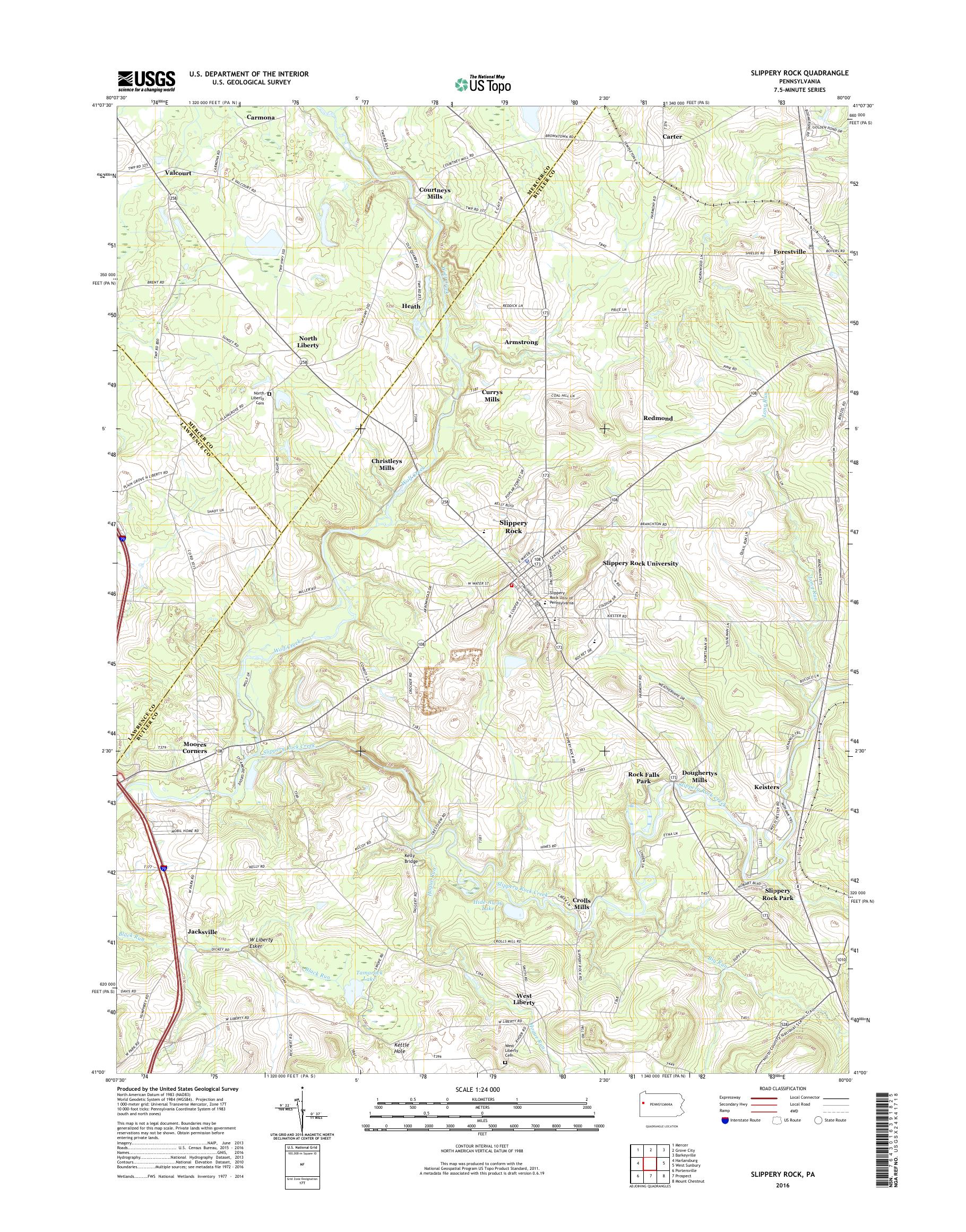 MyTopo Slippery Rock, Pennsylvania USGS Quad Topo Map