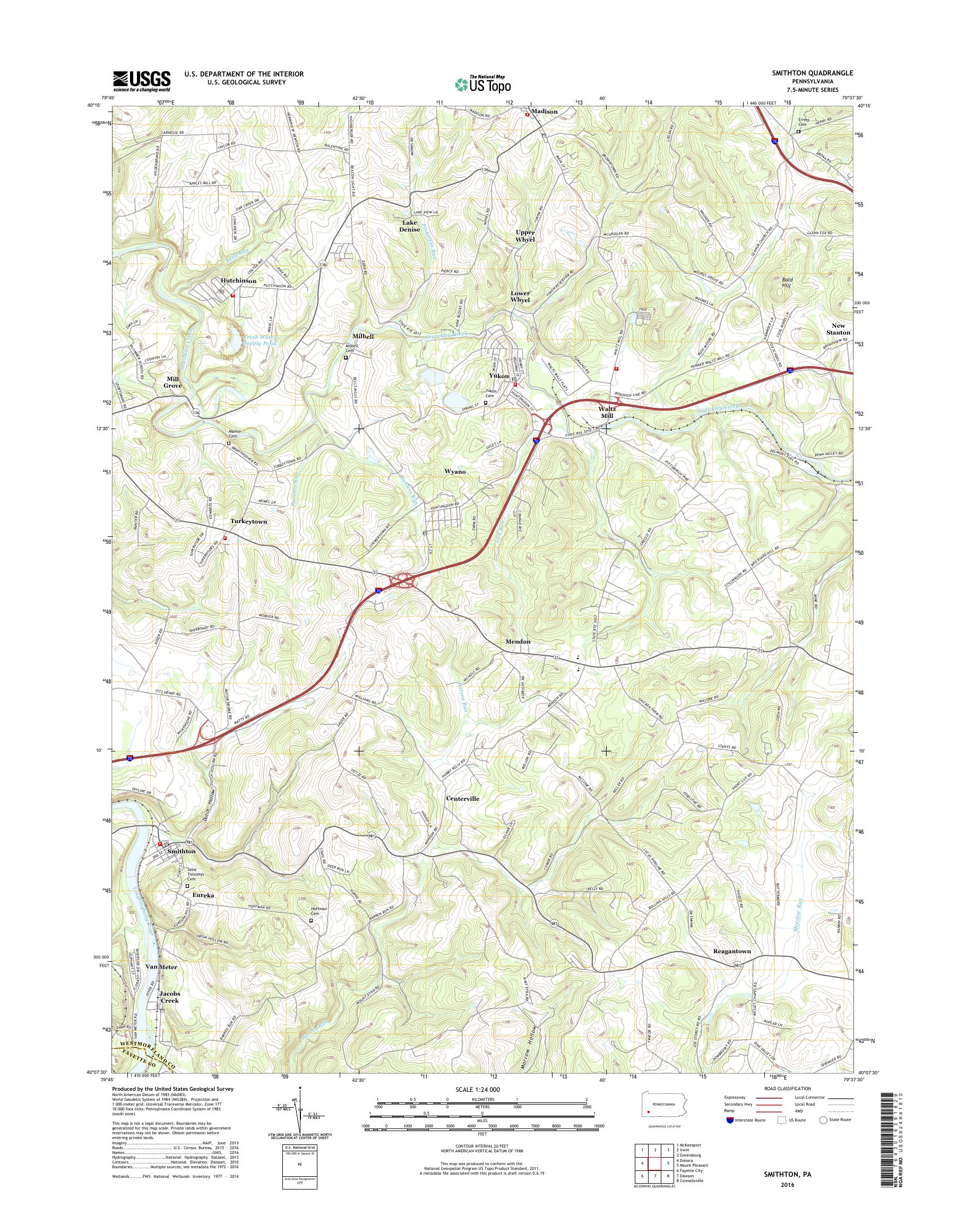 MyTopo Smithton, Pennsylvania USGS Quad Topo Map