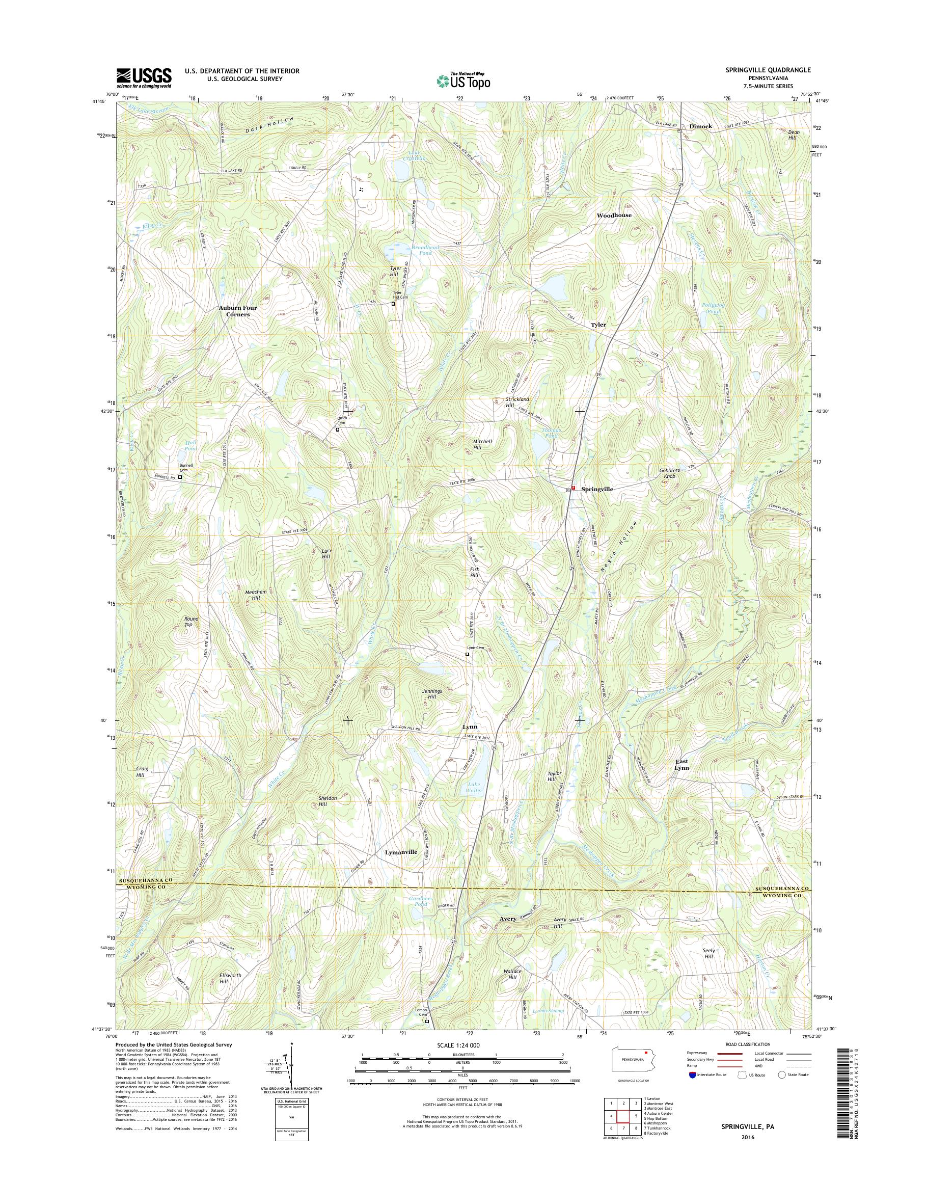 MyTopo Springville, Pennsylvania USGS Quad Topo Map