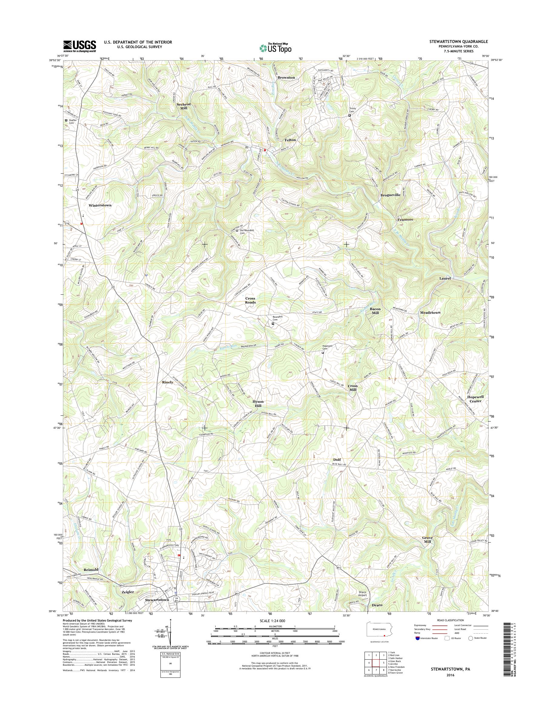 MyTopo Stewartstown, Pennsylvania USGS Quad Topo Map