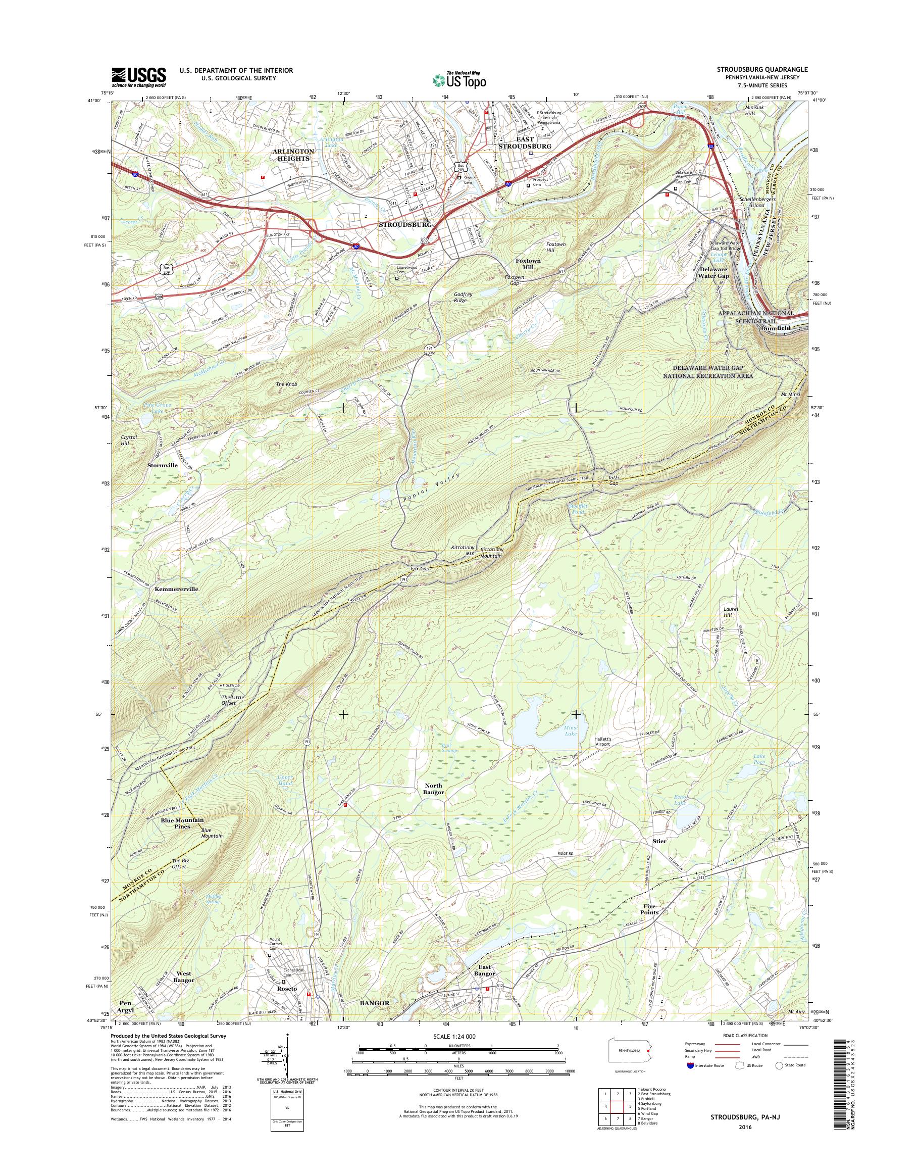 MyTopo Stroudsburg, Pennsylvania USGS Quad Topo Map